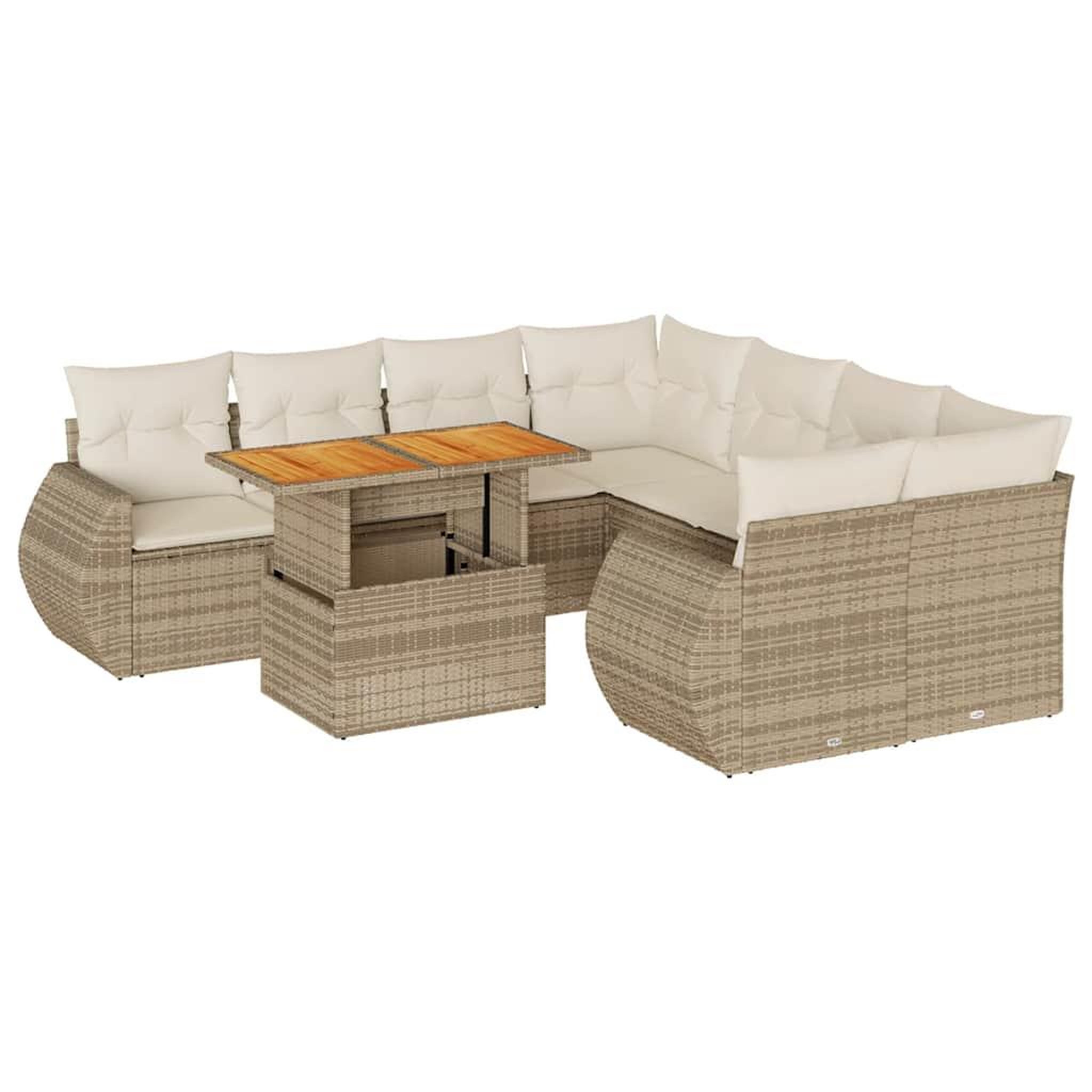 Voir la diapositive 2 : VIDAXL Salon de jardin avec coussins 9 pcs beige resine tressee