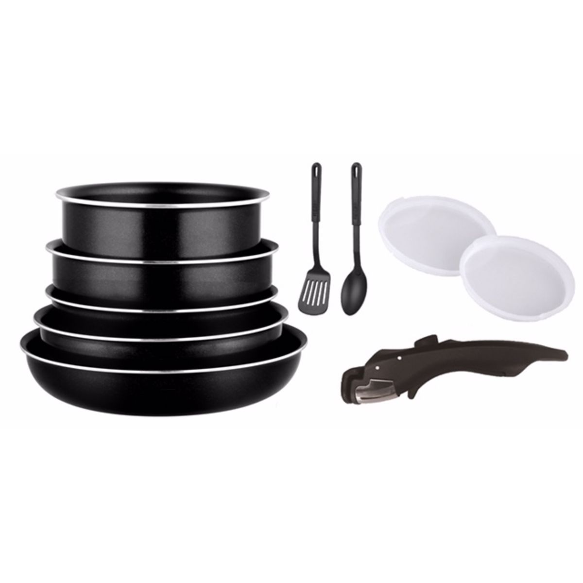 Arthur Martin Batterie de cuisine 10 pièces  3 poêles + 2 casseroles + 1 poignées + 2 couvercles noirs 