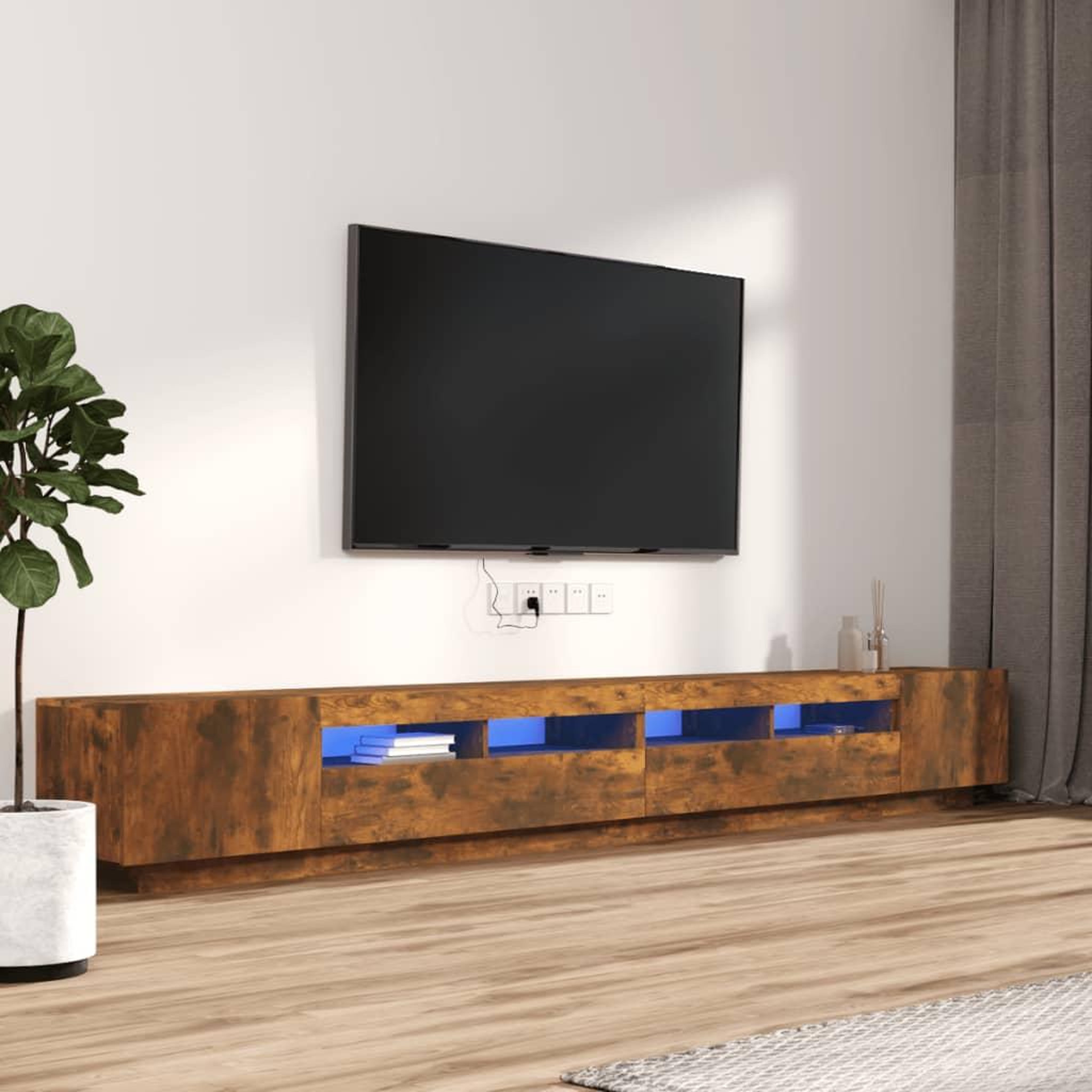 Voir la diapositive 1 : VIDAXL Ensemble de meubles TV avec lumieres LED 3 pcs Chene fume