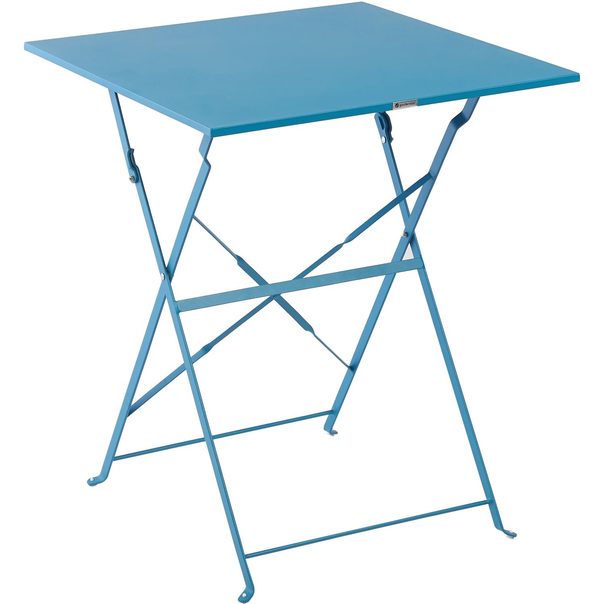Voir la diapositive 1 : GARDENSTAR Table de jardin pliante - 2 places - Acier - Bleu azur