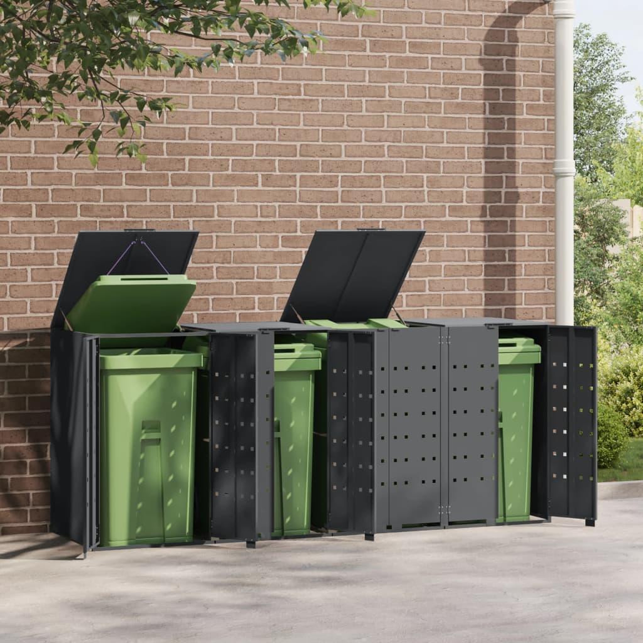 Voir la diapositive 3 : VIDAXL Rangement a roulettes pour poubelles pour 4 bacs anthracite