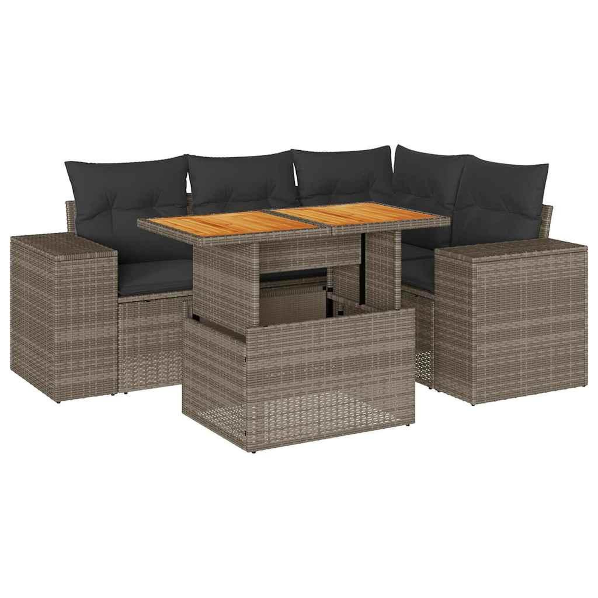 Voir la diapositive 2 : VIDAXL Salon de jardin 5 pcs avec coussins gris resine tressee