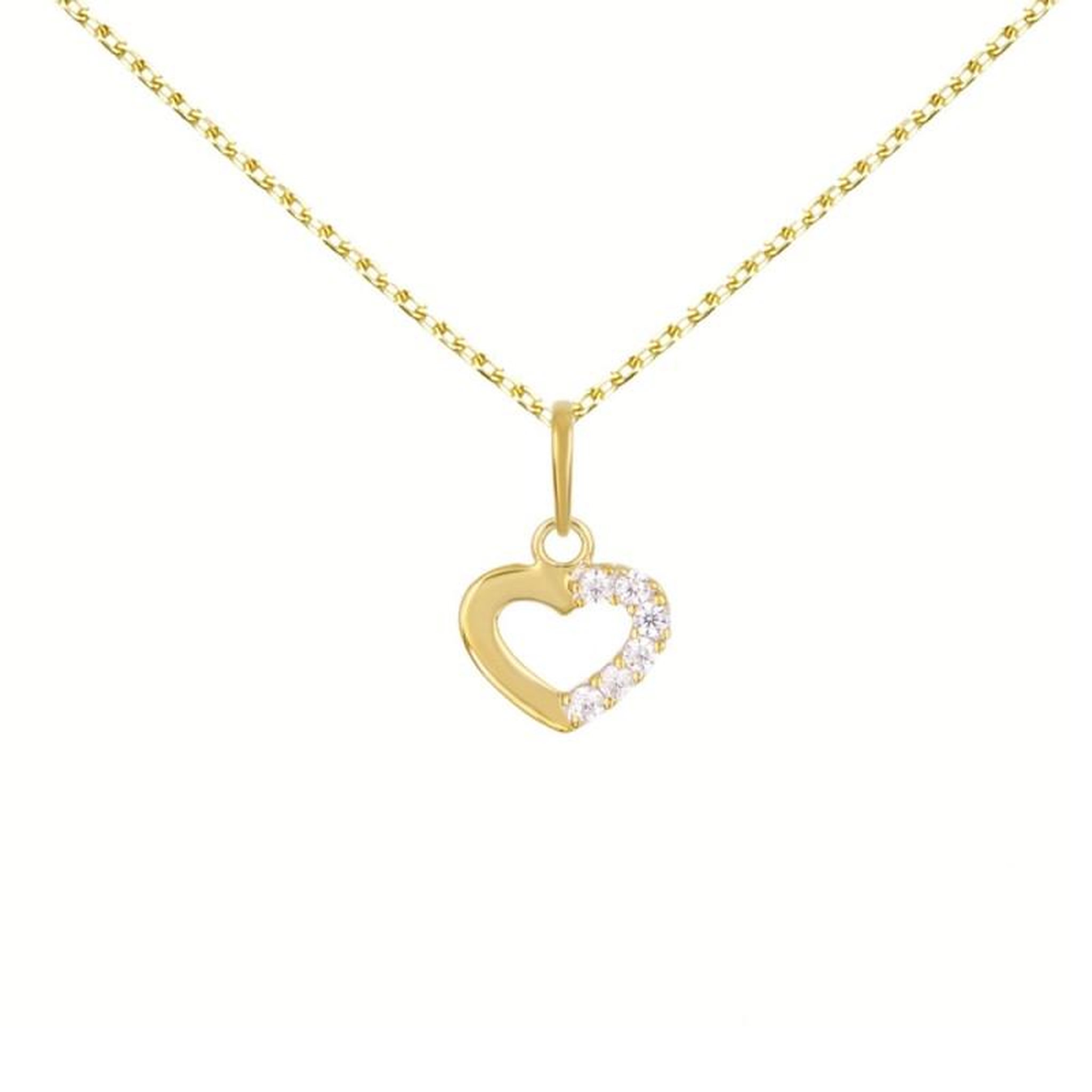 L'ATELIER D'AZUR Collier - Pendentif Or Jaune Coeur Serti de Zirconiums - Chaine Dorée Offerte