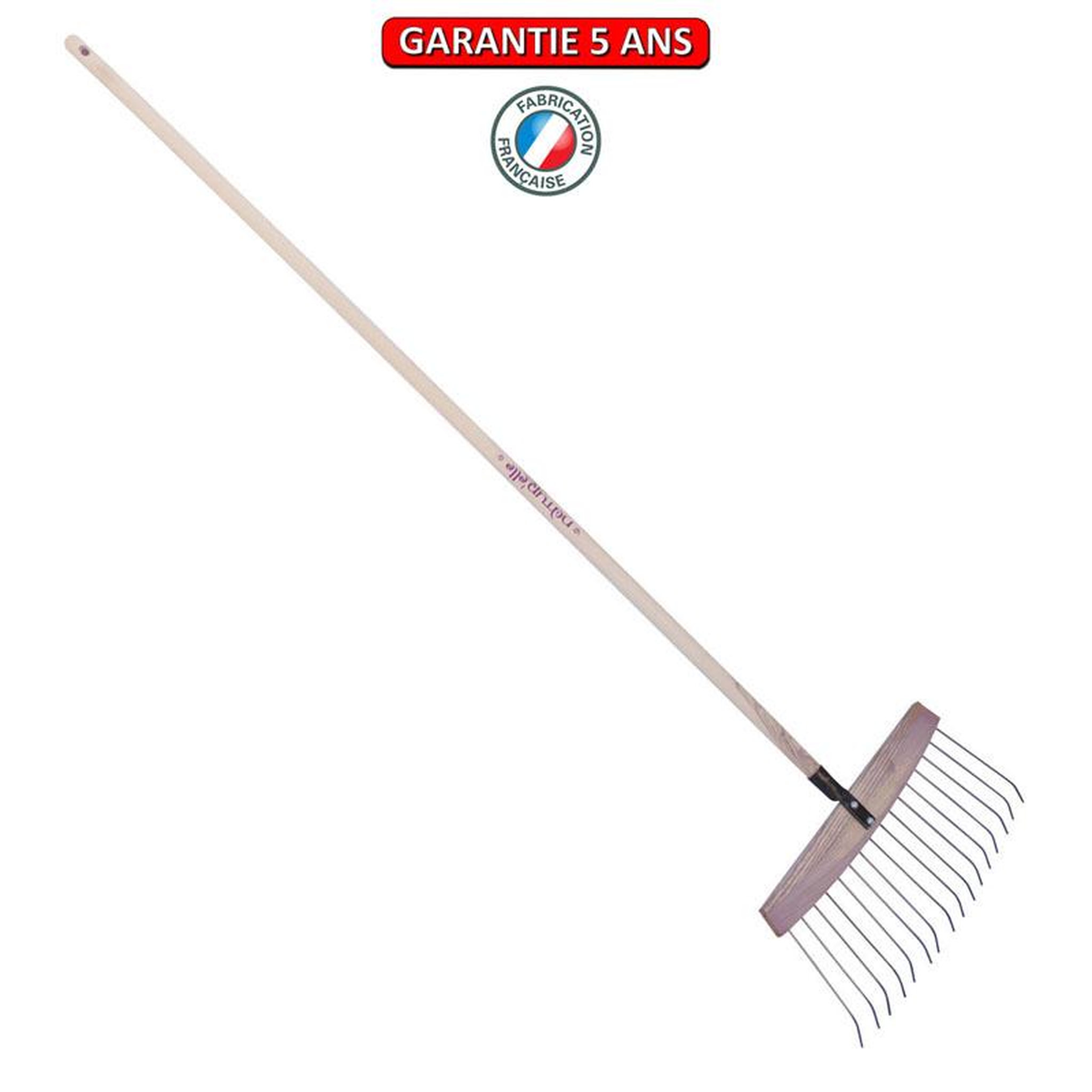 OUTILS PERRIN Balai à feuilles et gazon bois/acier 16 dents, manche 165cm - Framboisine