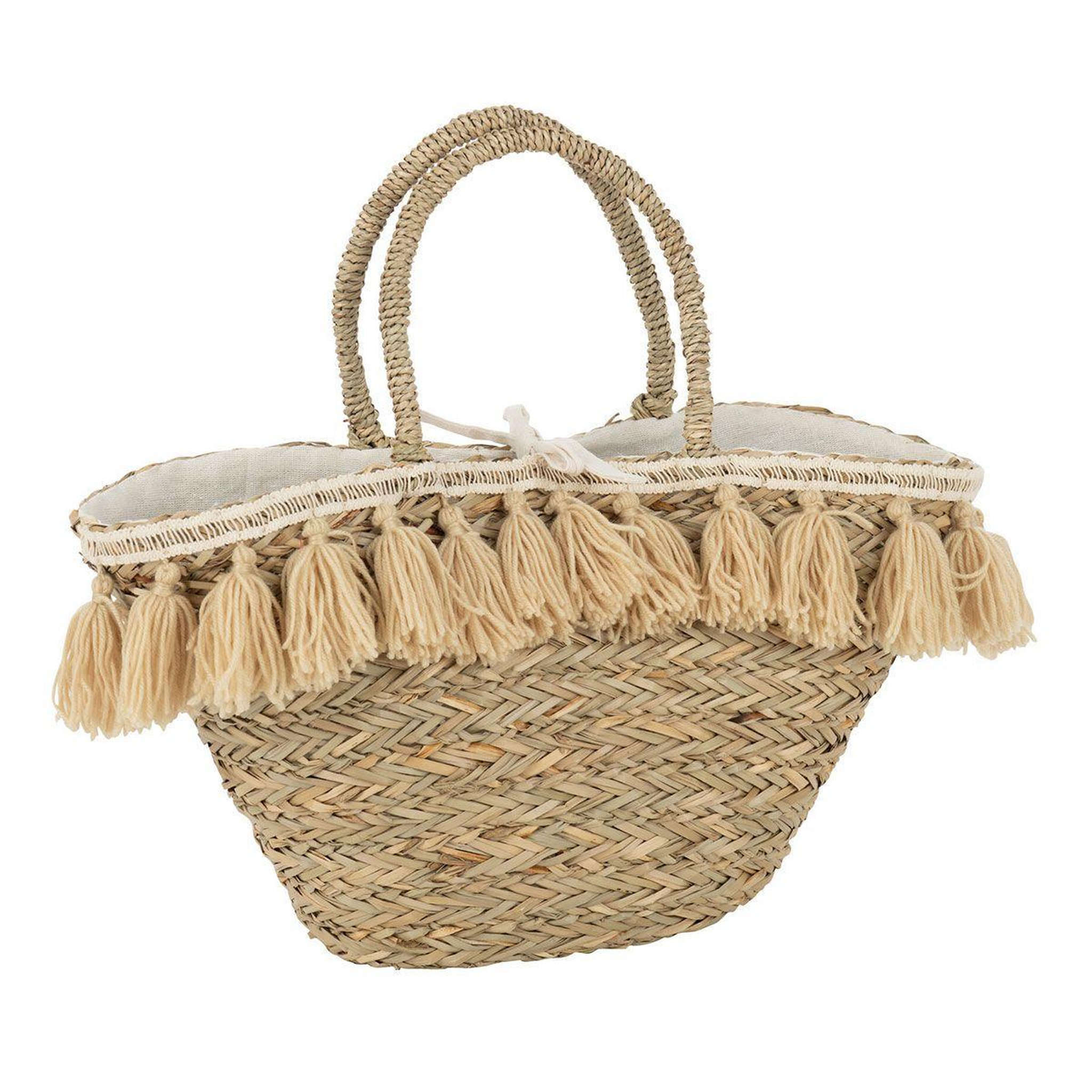 Voir la diapositive 1 : J-LINE Sac de plage  pompons  50cm naturel & beige