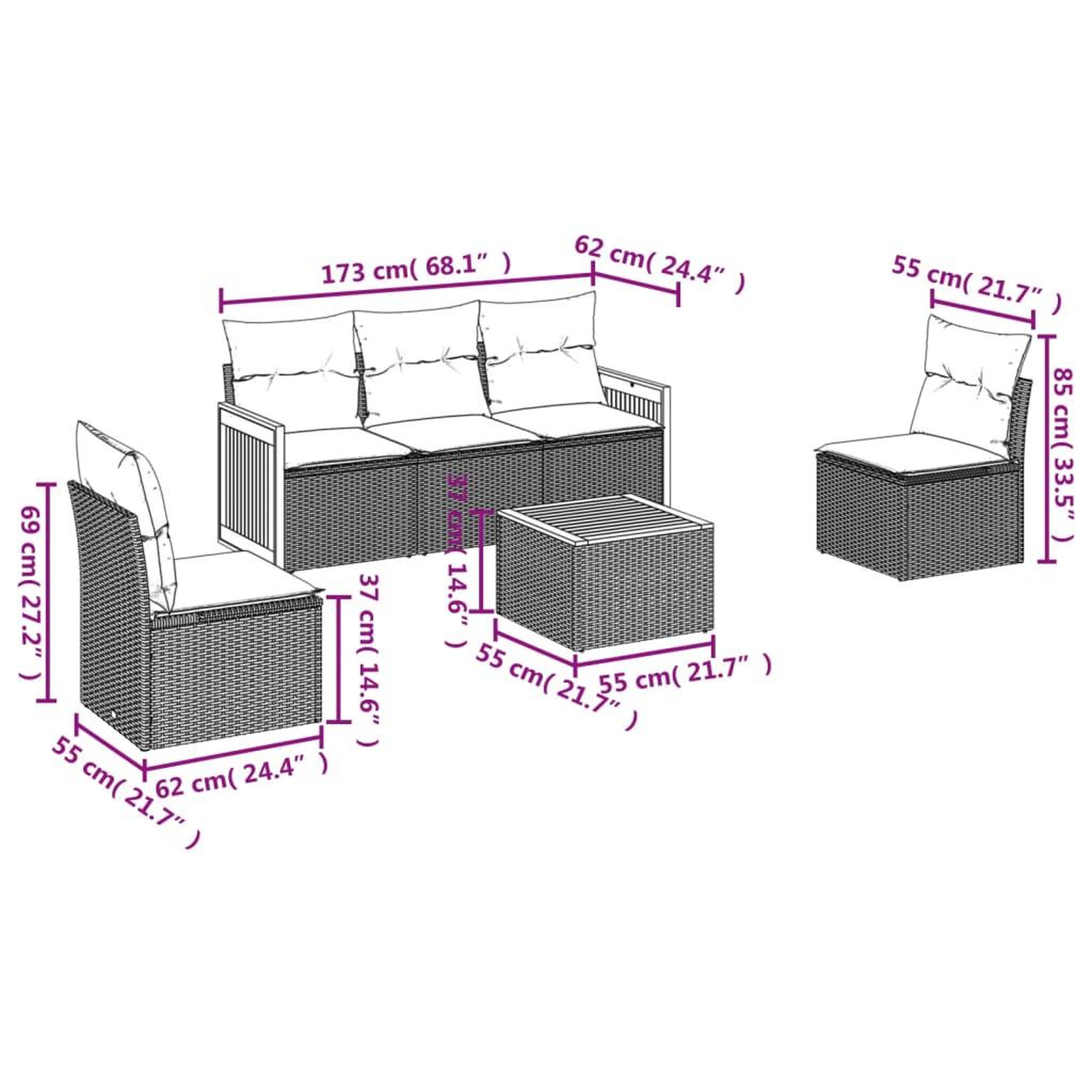 Voir la diapositive 6 : VIDAXL Salon de jardin avec coussins 6 pcs beige resine tressee