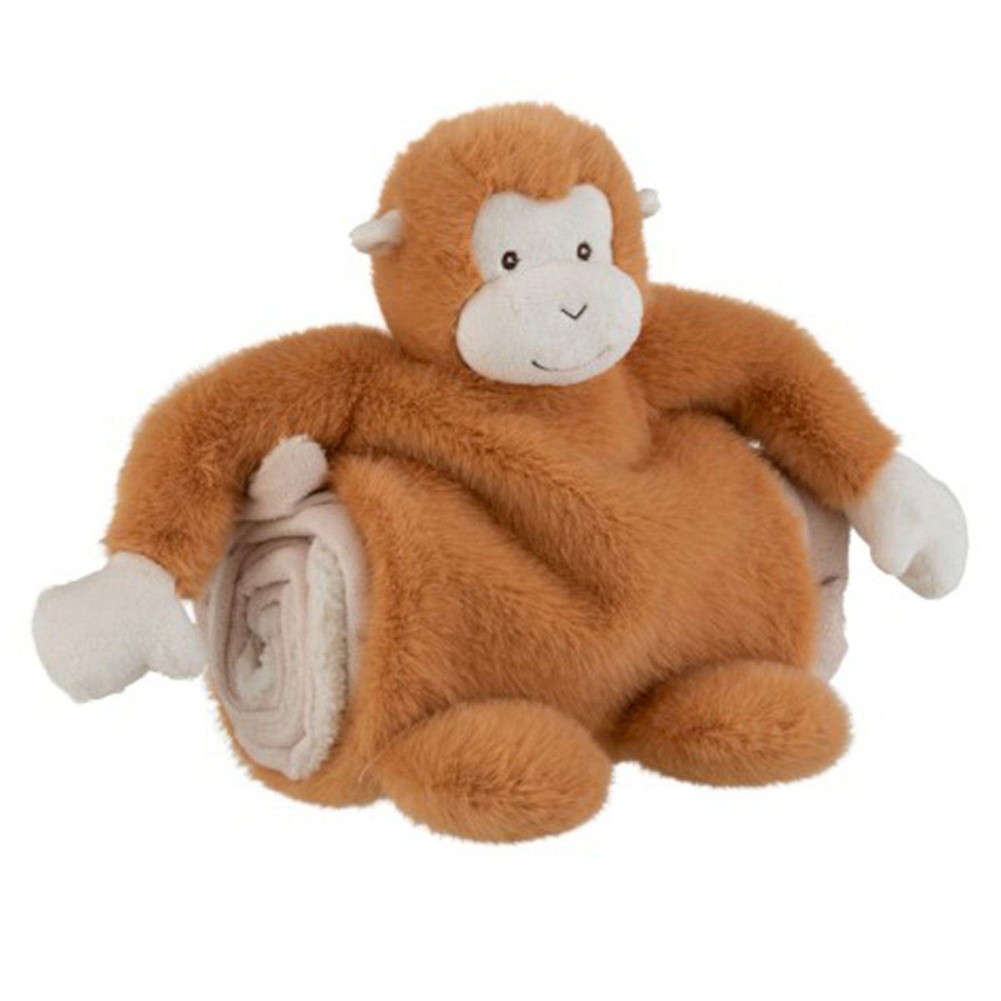 Voir la diapositive 1 : J-LINE Peluche & couverture enfant  singe  26cm marron