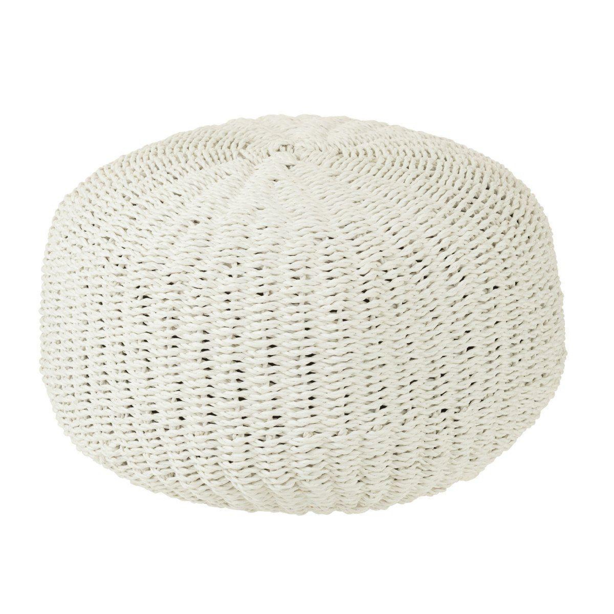 Voir la diapositive 1 : J-LINE Pouf Rond à Rayure  Tissage  50cm Blanc