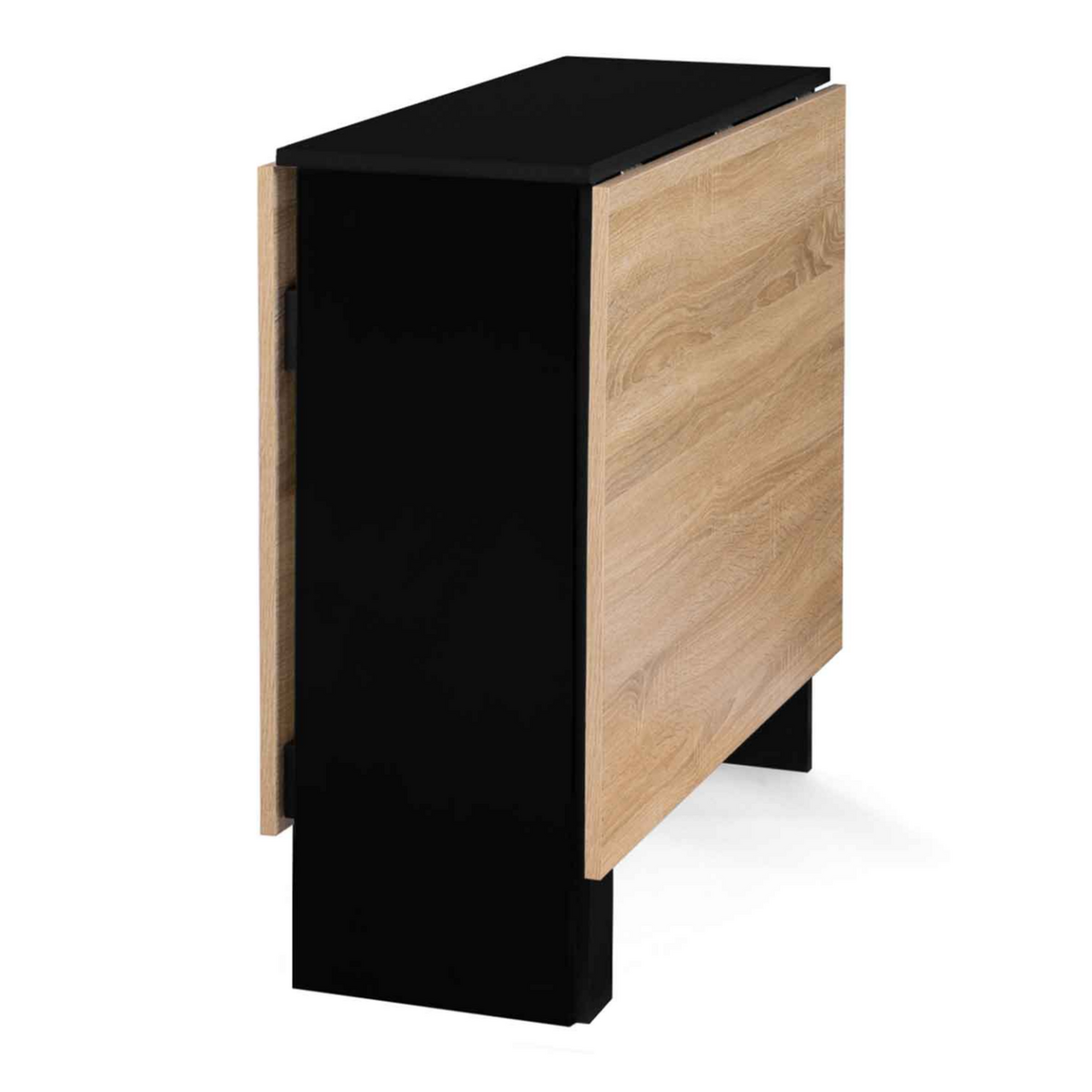 ID MARKET Table console pliable EDI 2-6 personnes avec rangements bois noir plateau façon hêtre 150 x 80 cm