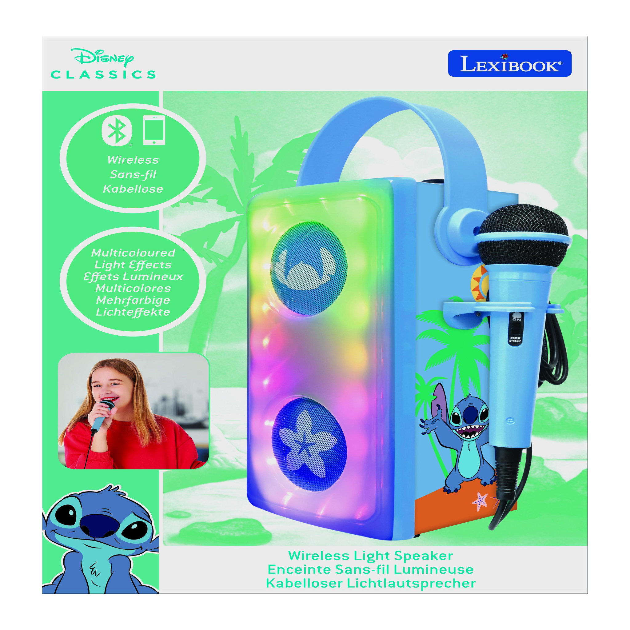 Voir la diapositive 3 : Lexibook Enceinte Bluetooth portable avec micro et effets lumineux Stitch