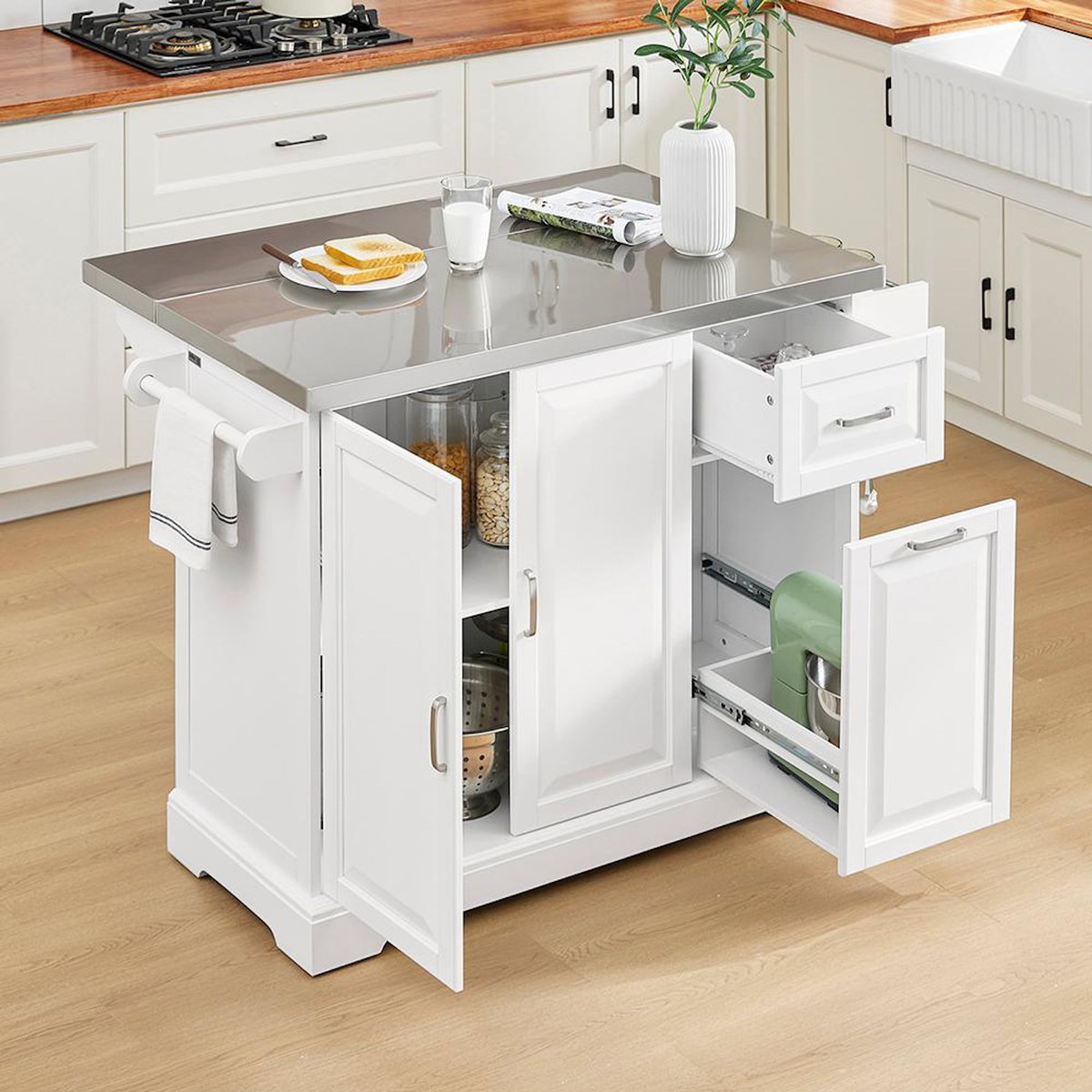 SOBUY SoBuy - Îlot De Cuisine à deux tiroirs - Blanc - 107x46x91cm - Classique - FKW128-ST