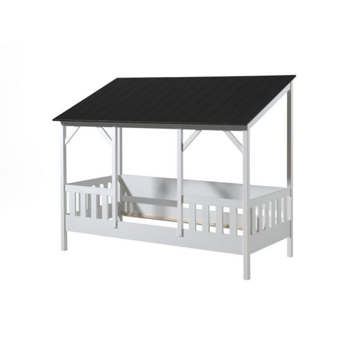 Paris Prix Pack - Lit Cabane Enfant & Sommier  Housebed III  90x200cm Blanc & Noir