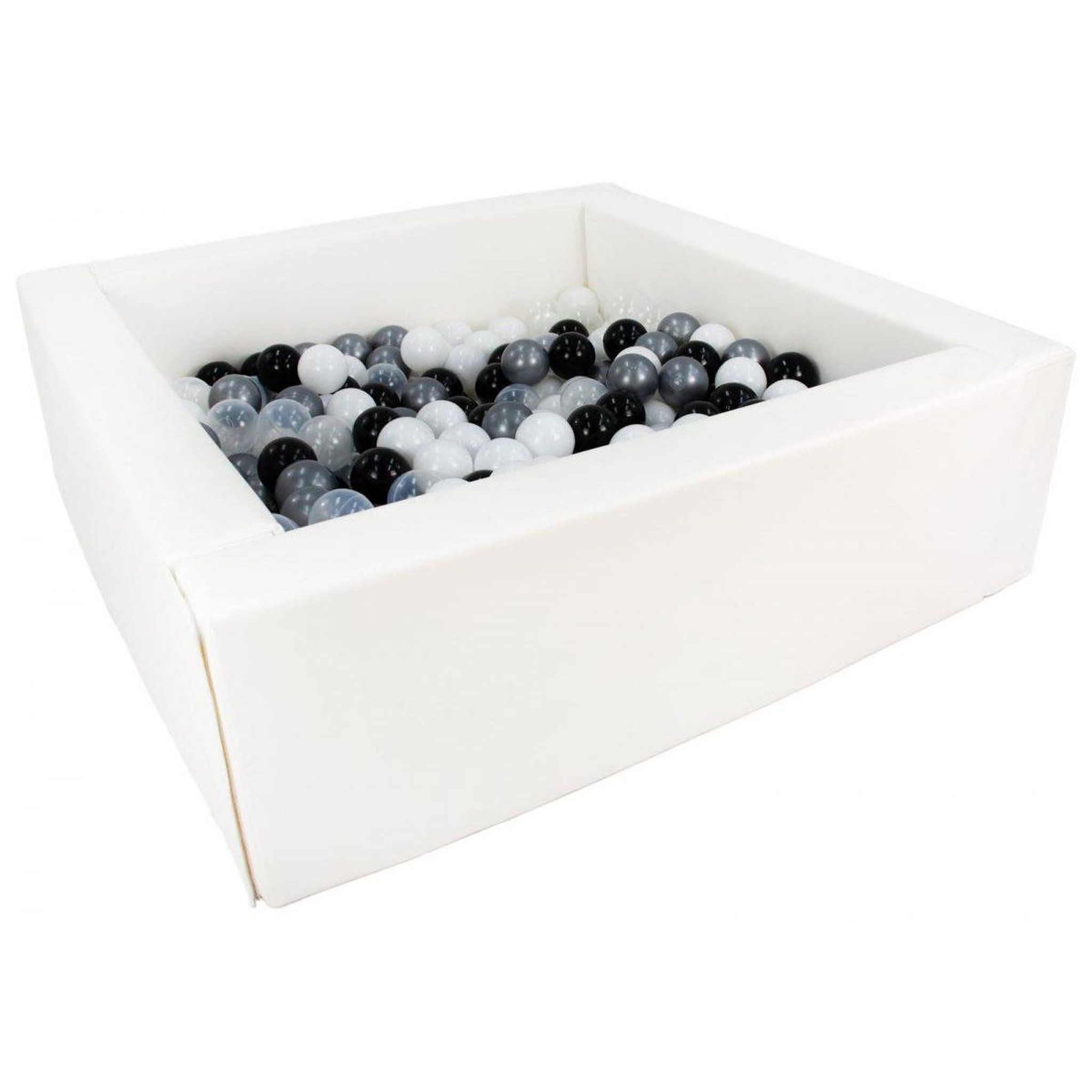 VELINDA Piscine à balles carrée avec 200 balles - blanc/noir, blanc, transparent, argent