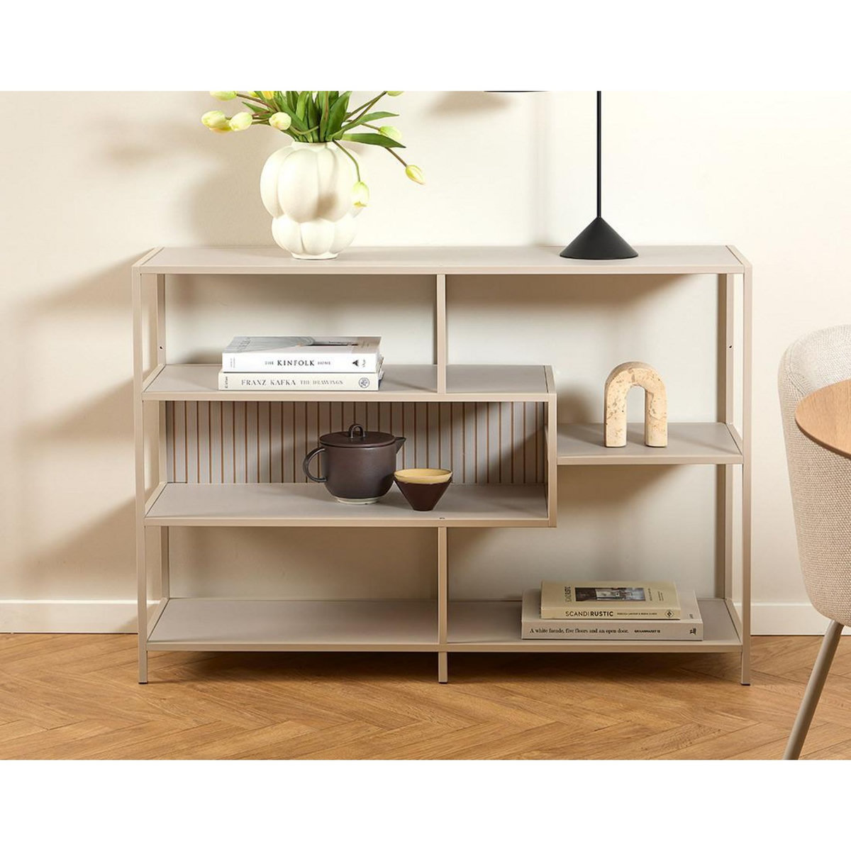 LISA DESIGN Anthea - étagère filaire métal avec plaquage en effet bois blanchi - 114 cm - gris