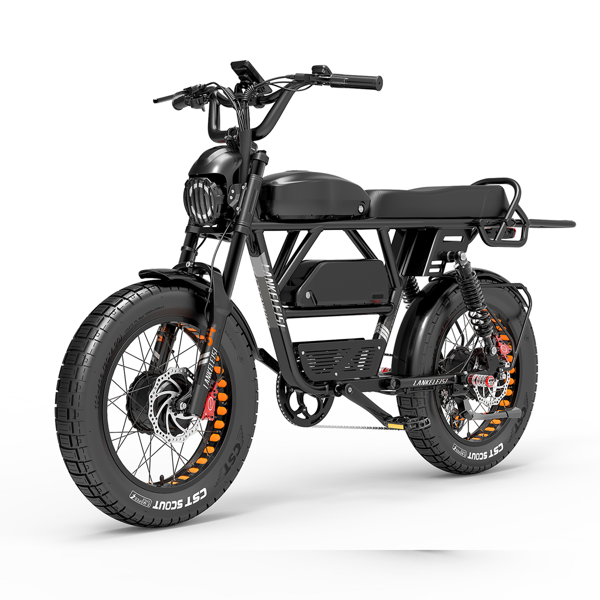 LANKELEISI Vélo électrique LANKELEISI X-Black Knight, style moto, double moteur, double batterie Samsung 48 V 45 Ah