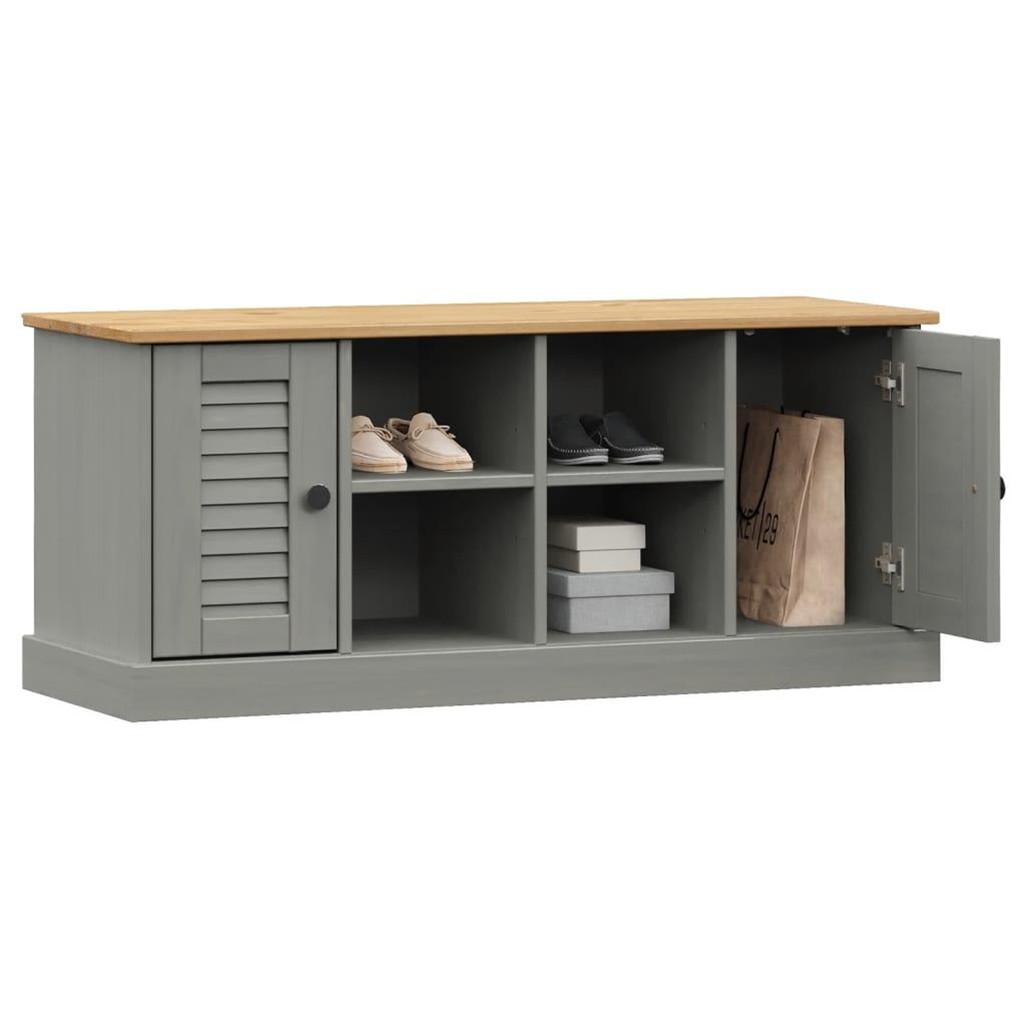 Voir la diapositive 3 : VIDAXL Banc a chaussures VIGO gris 106x35x45 cm bois massif de pin