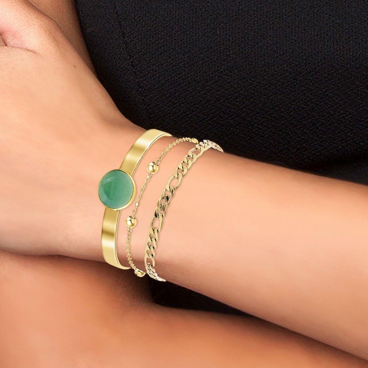 SC BOHEME Lot de 3 bracelets SC Bohème en Laiton Finement doré orné d'une Malachite