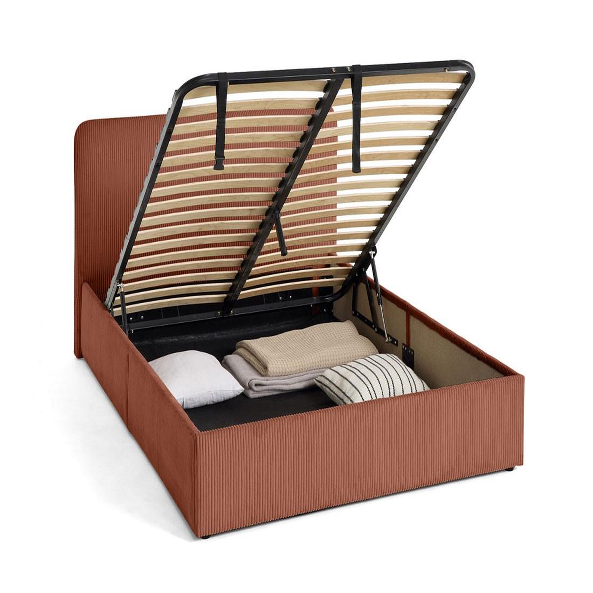 Voir la diapositive 6 : BEST MOBILIER Goyave - lit coffre - 140x190 - en velours côtelé - sommier inclus