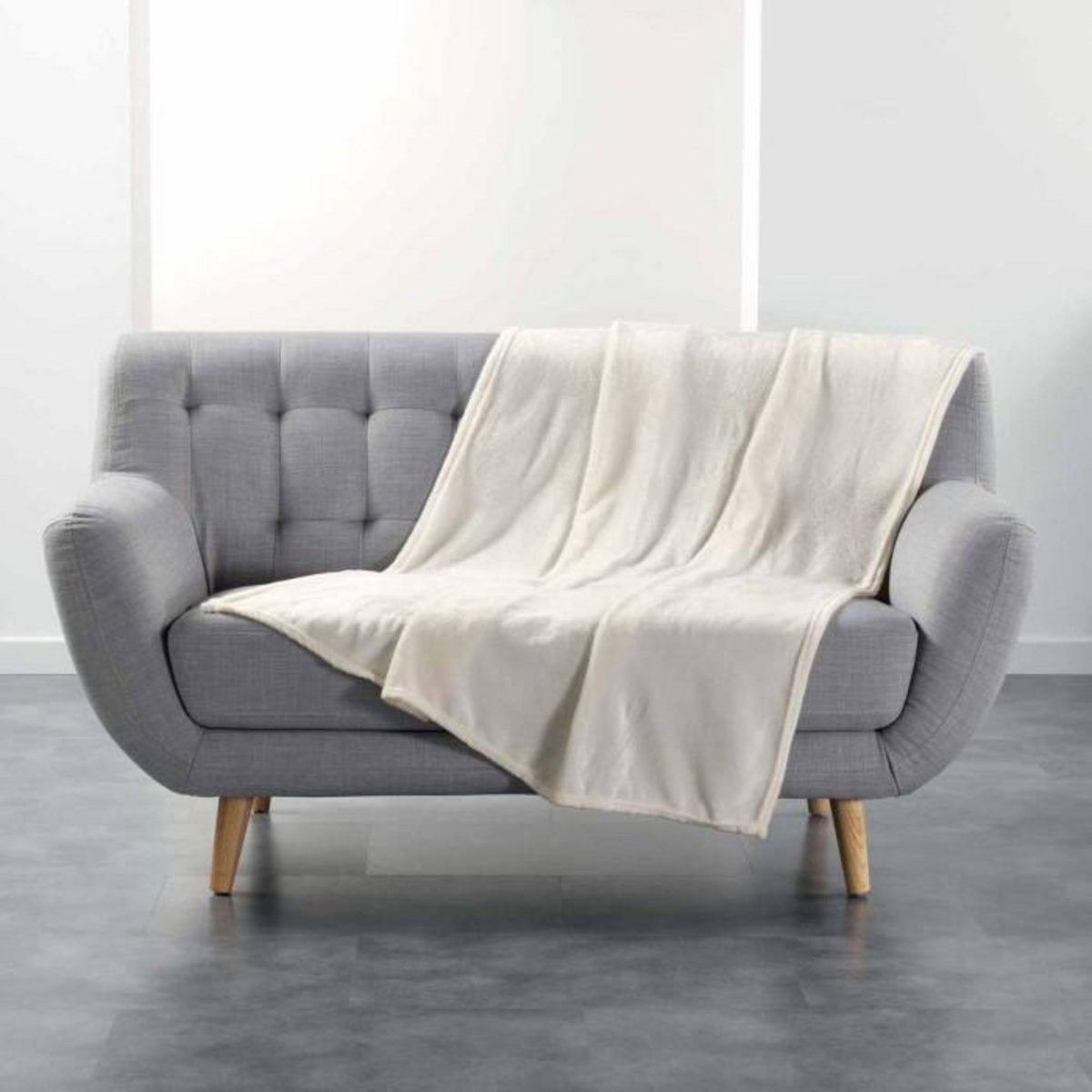 Paris Prix Plaid Uni en Flanelle  Flanou  125x150cm Naturel