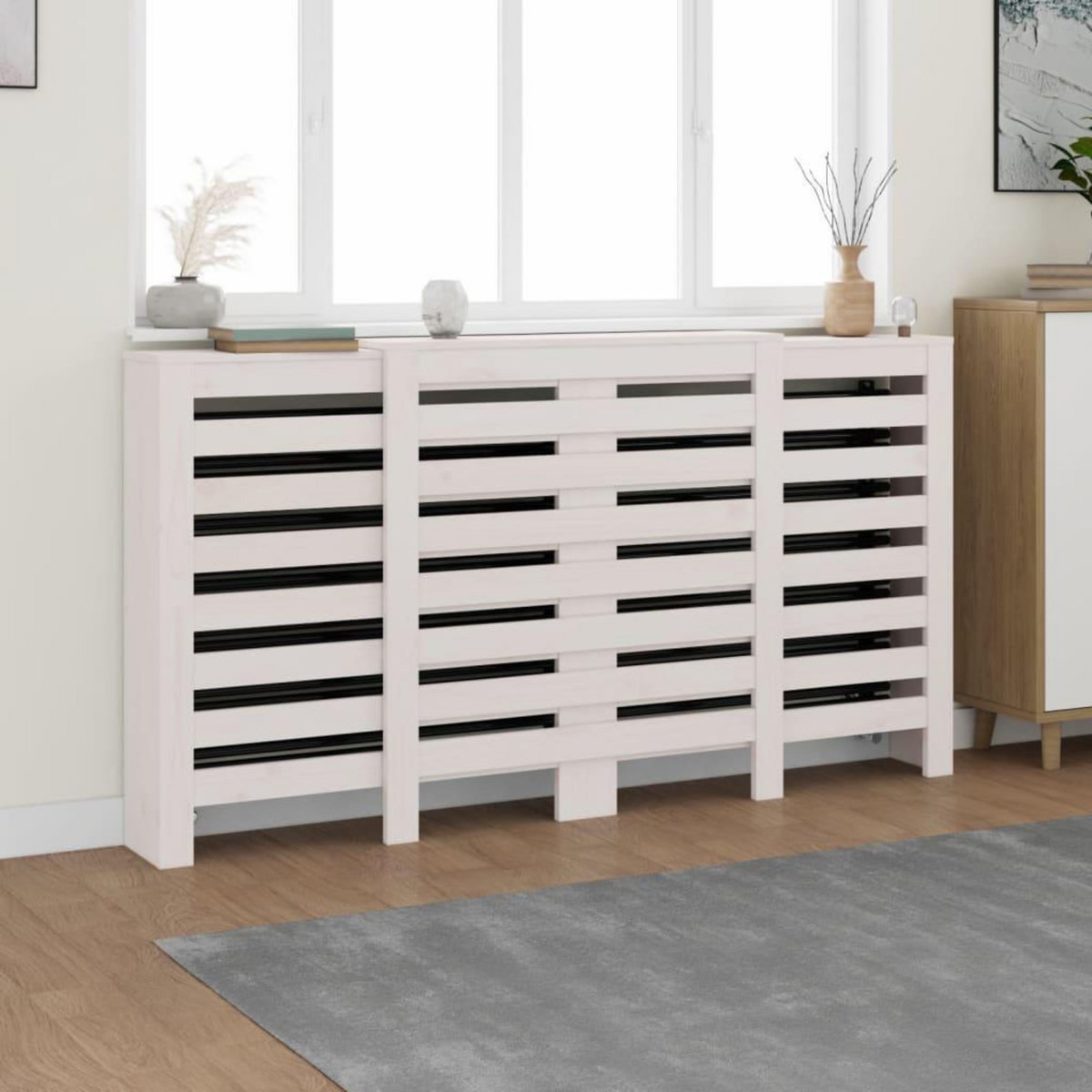 VIDAXL Cache-radiateur Blanc 210x21x85 cm Bois massif de pin