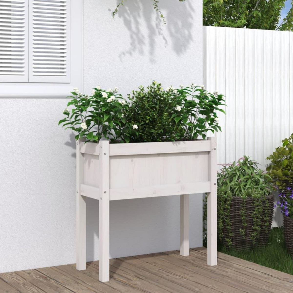VIDAXL Jardinieres avec pieds blanc 70x31x70 cm bois de pin massif