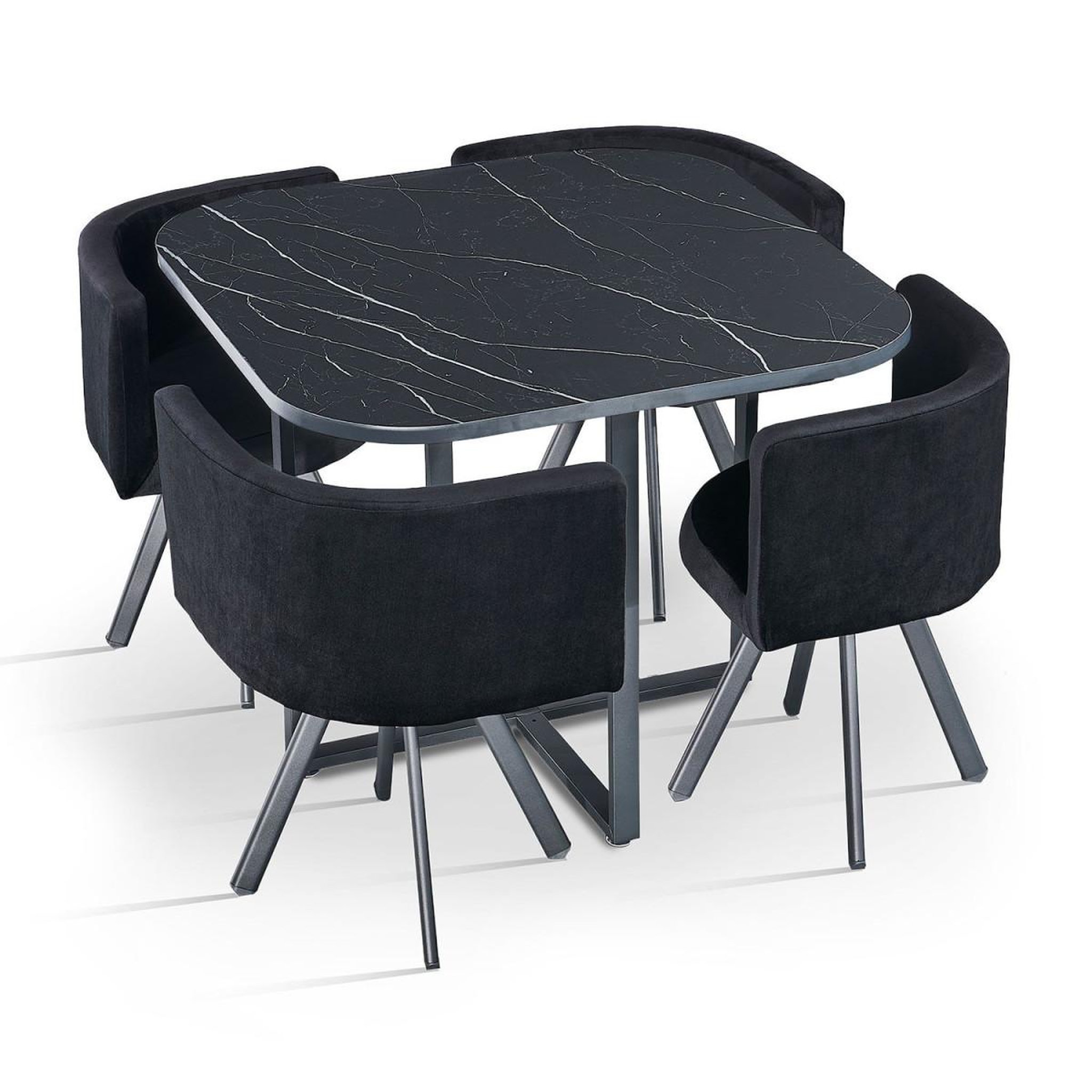 Paris Prix Ensemble table à manger & 4 chaises en velours  norway  90cm noir
