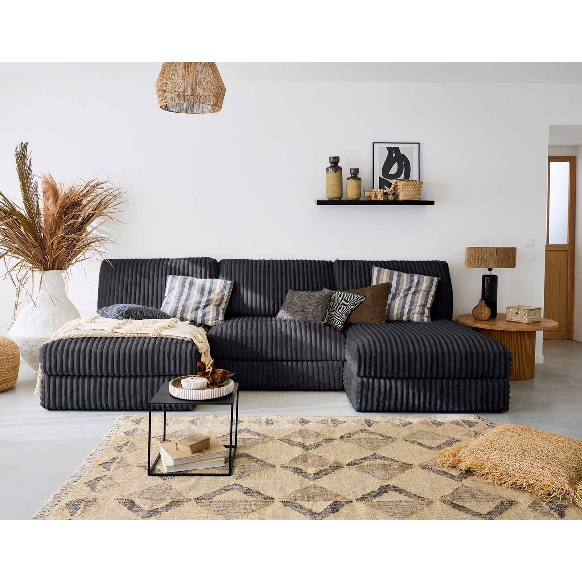 LISA DESIGN Jasper - module méridienne - en fausse fourrure côtelée