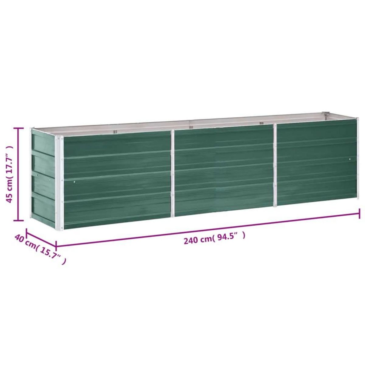 VIDAXL Lit sureleve de jardin Acier galvanise 240x40x45 cm Vert