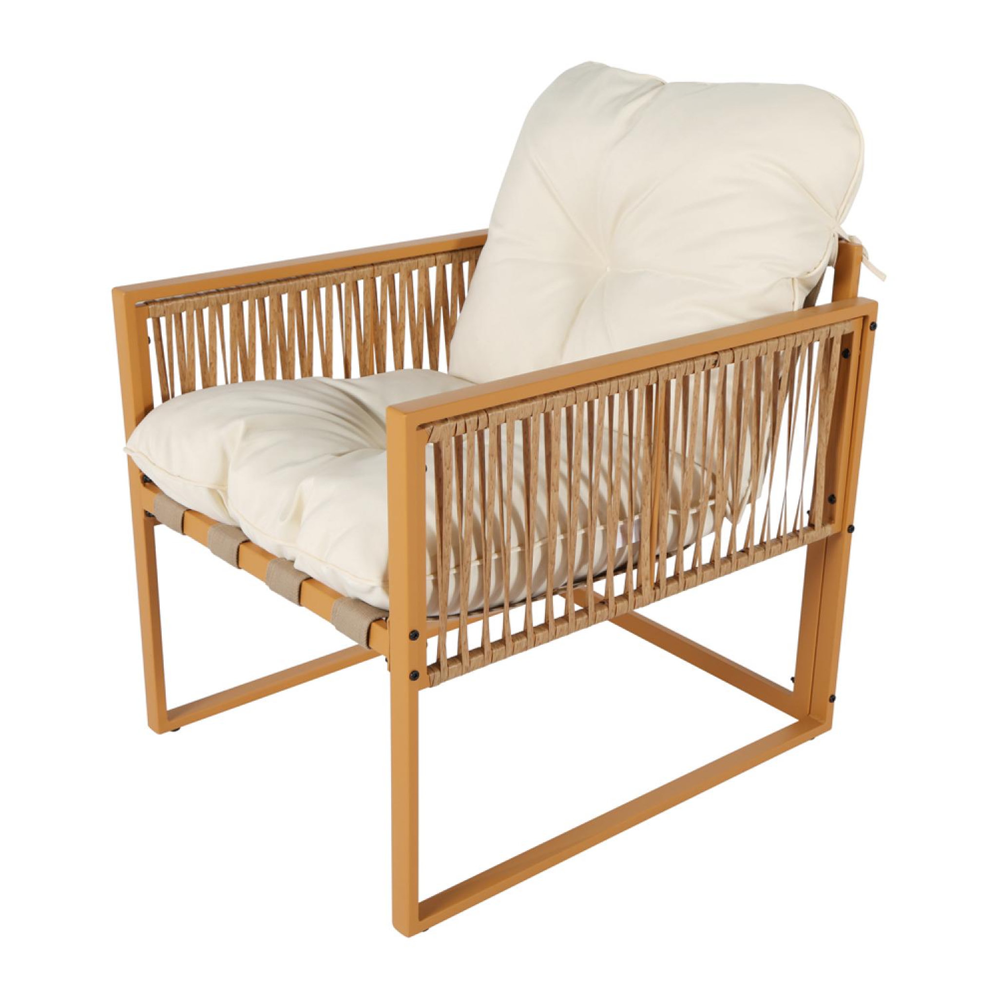 Voir la diapositive 6 : CONCEPT USINE Salon de jardin 4 places effet rotin coussins blancs turini
