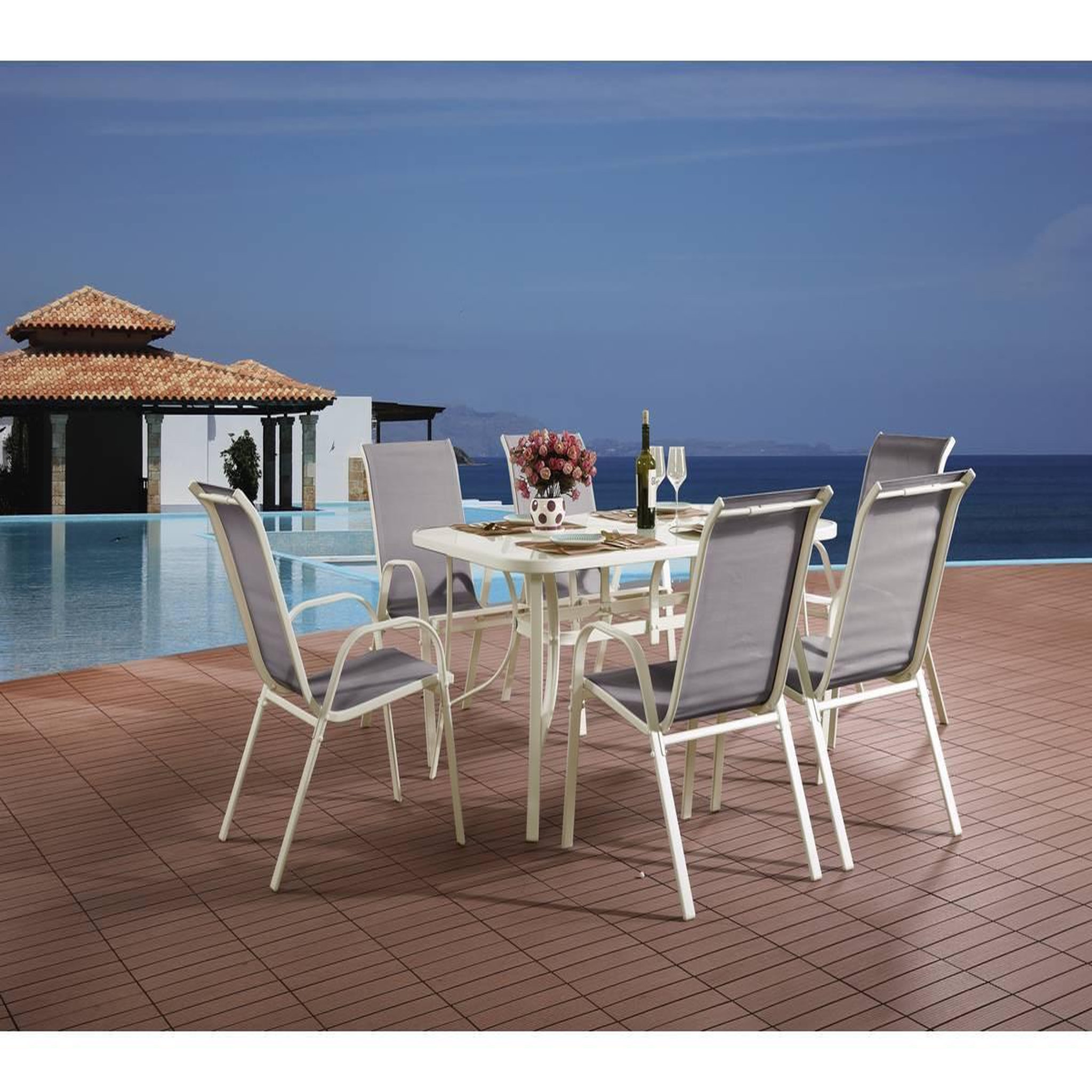 Voir la diapositive 2 : Habitat et Jardin Table et chaises de jardin en textilène  cordoba  - phoenix - 6  places - gris