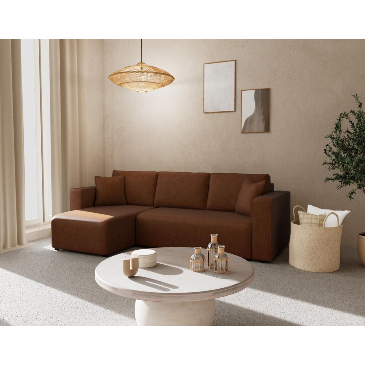 BEST MOBILIER Topaze - canapé d'angle réversible 4 places convertible avec coffre en simili