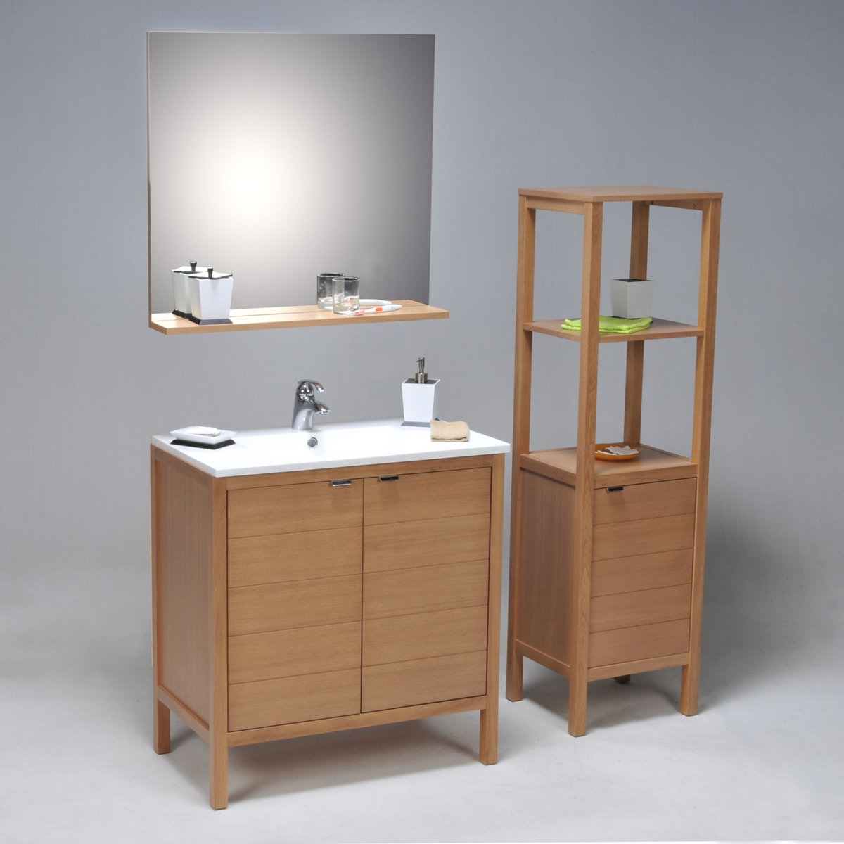 Meuble de salle bain en chêne massif 2 portes + vasque ZENITUDE