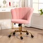 Voir la diapositive 2 : HOMCOM Chaise bureau velours design coquillage piètement acier doré rose poudré