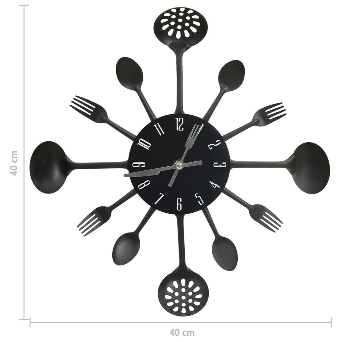 VIDAXL Horloge murale et cuillere avec fourchette Noir 40 cm Aluminium