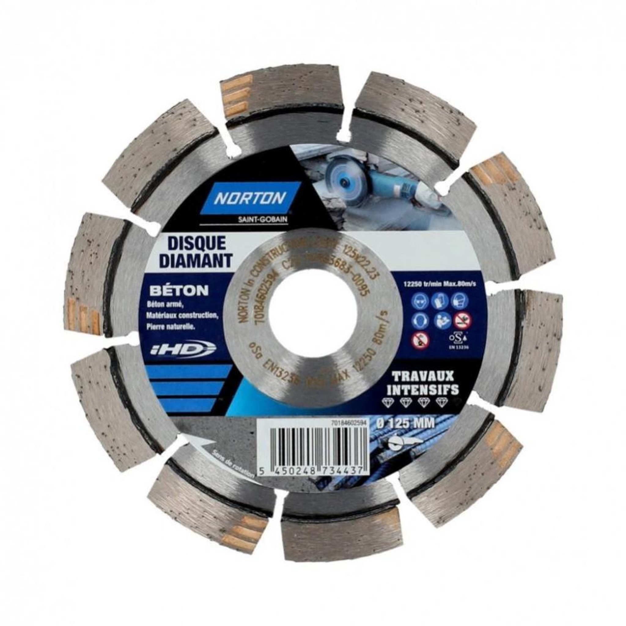 Norton Disque diamant intensif segmenté pour matériaux de construction NORTON,Diam125mm