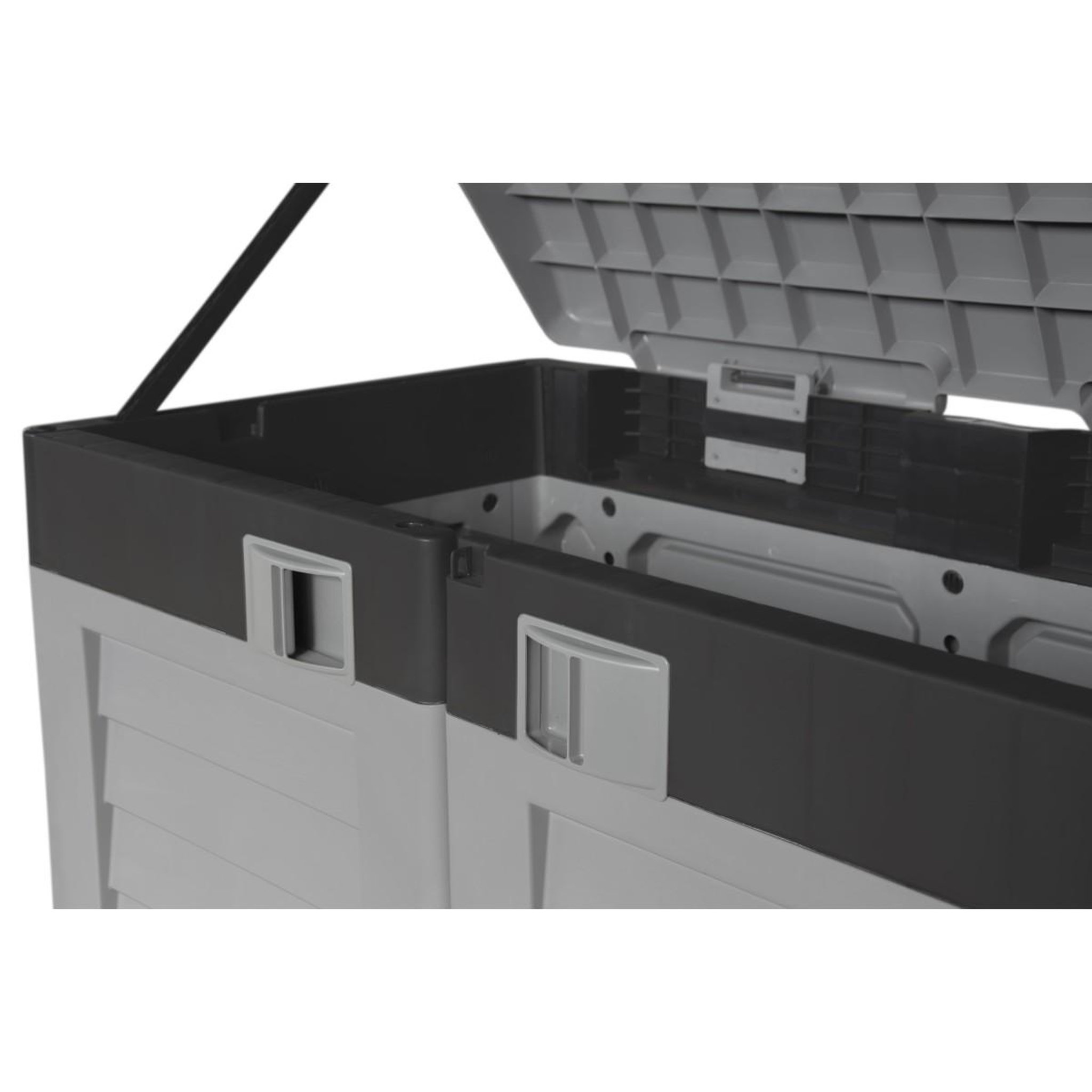 Voir la diapositive 4 : INTEC Coffre de jardin 2 portes + couvercle gris - tri sélectif extérieur 146 x 87 x h119 cm abri poubelle 1500l intec