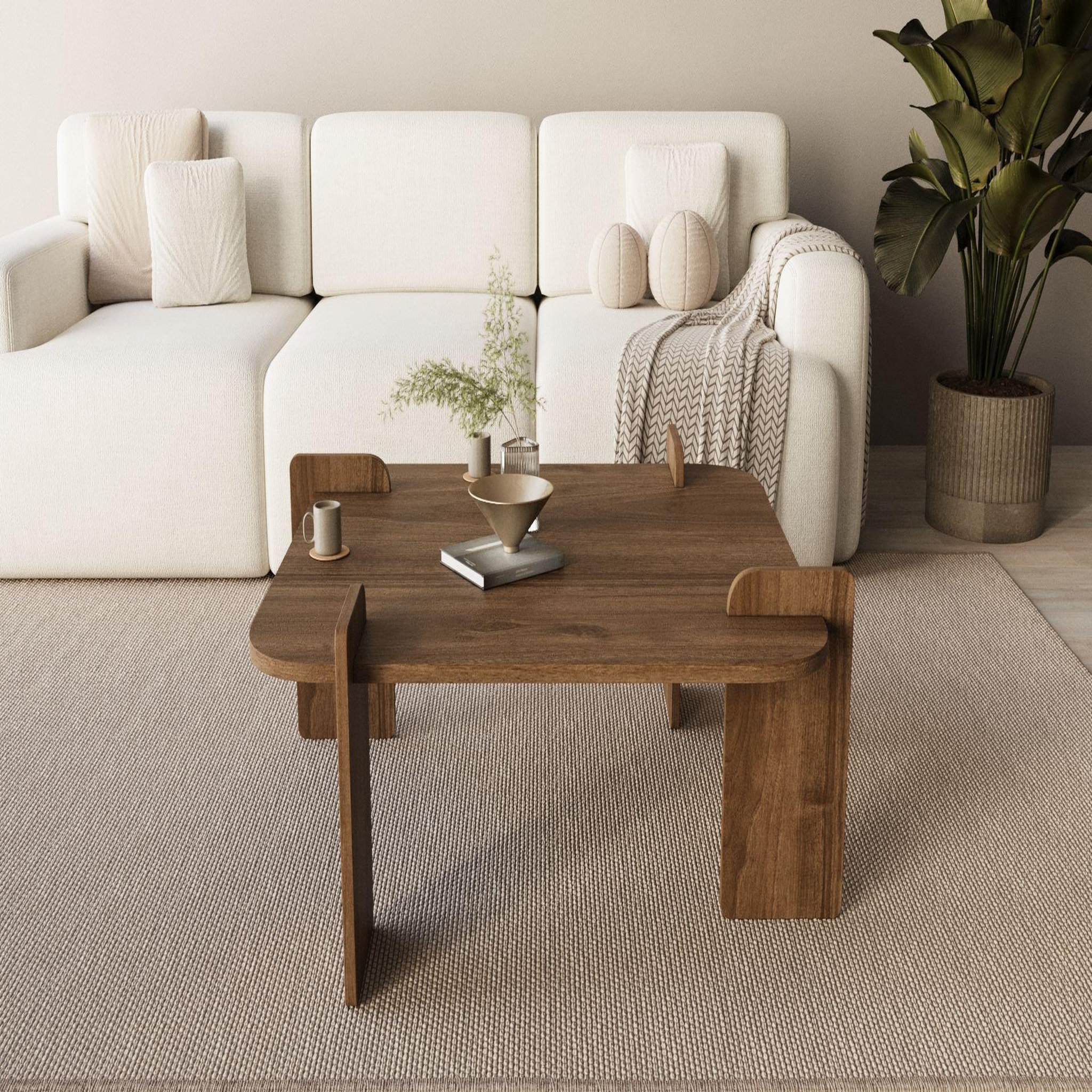 Voir la diapositive 3 : Habitat et Jardin Table basse en bois  woog  90 x 90 x 35 cm - noyer