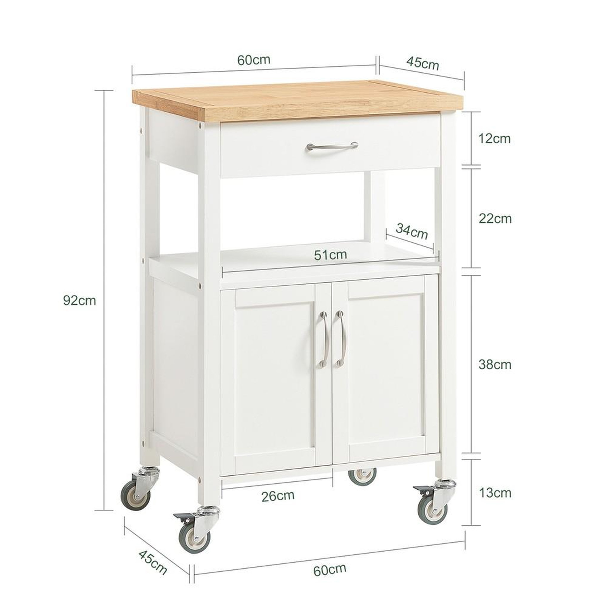 Voir la diapositive 3 : SOBUY Chariot de cuisine avec tiroir et roulettes blanc 60x45x92cm fkw22-ii-wn
