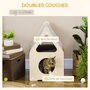 PAWHUT Maison pour chat design maisonnette - niche chat panier chat - 2 coussins amovibles, 2 niv. - panneaux aspect bois clair polyester gris