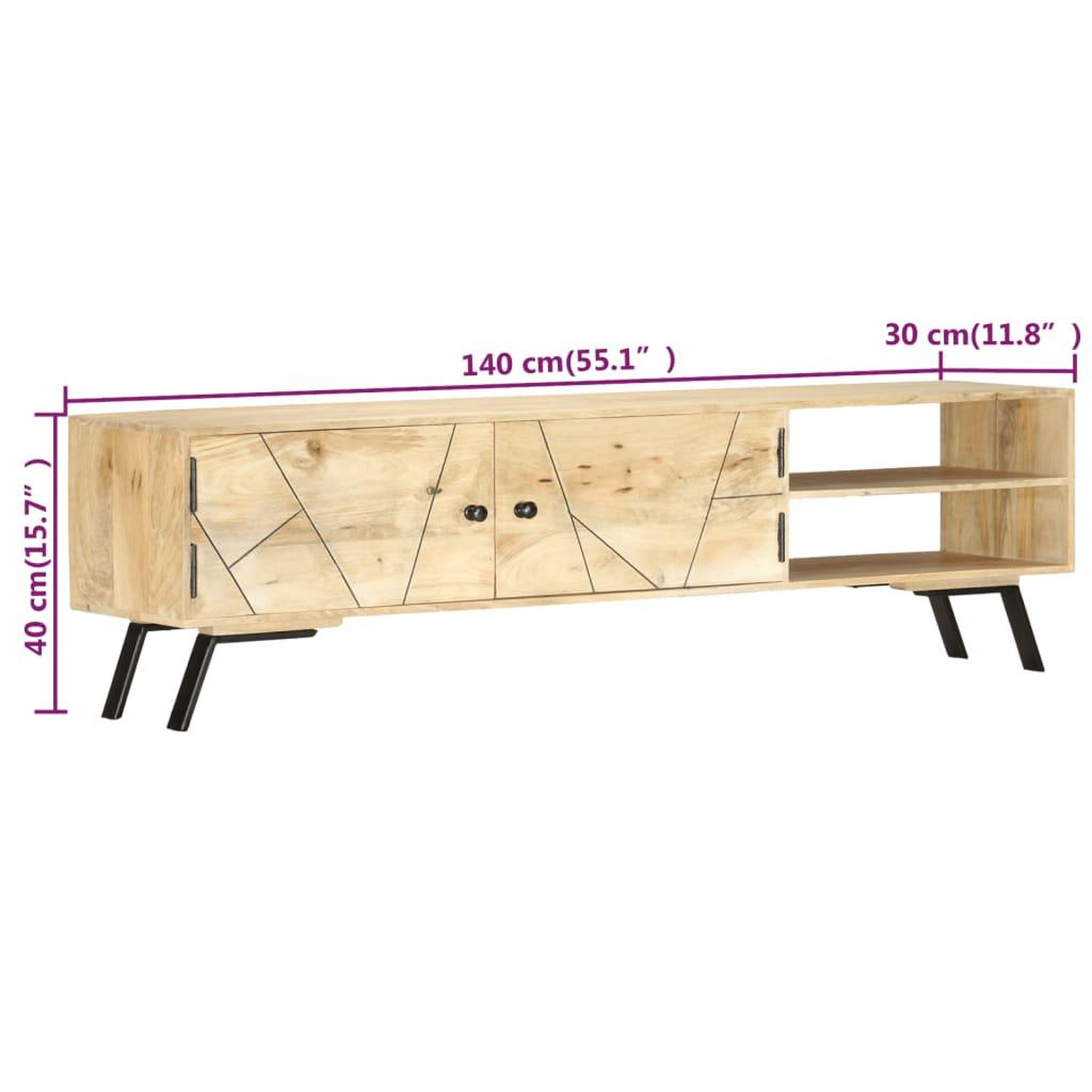 Voir la diapositive 6 : VIDAXL Meuble TV 140x30x40 cm bois de manguier massif
