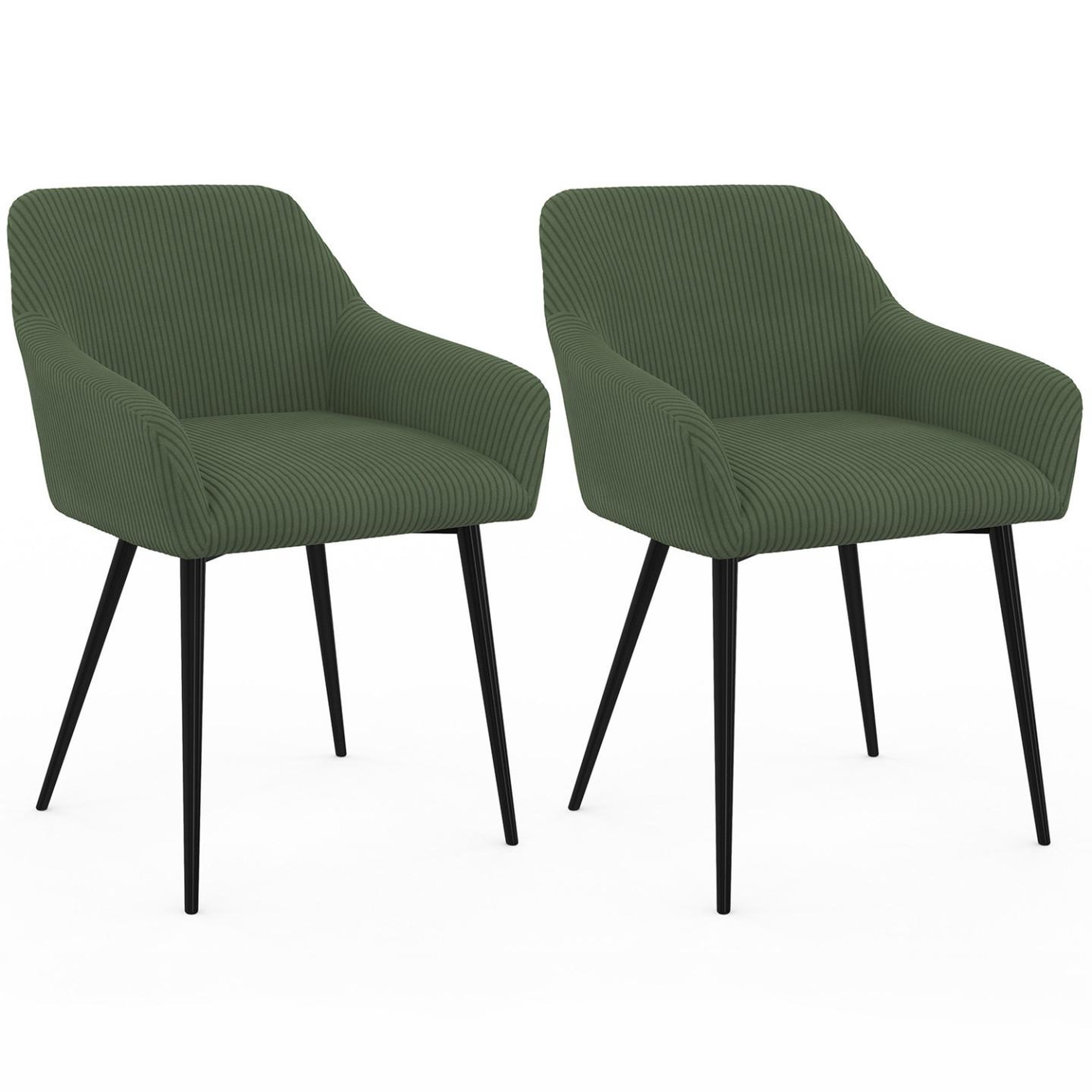 ID MARKET Lot de 2 chaises de salle à manger, fauteuils de table jany en velours côtelé vert kaki