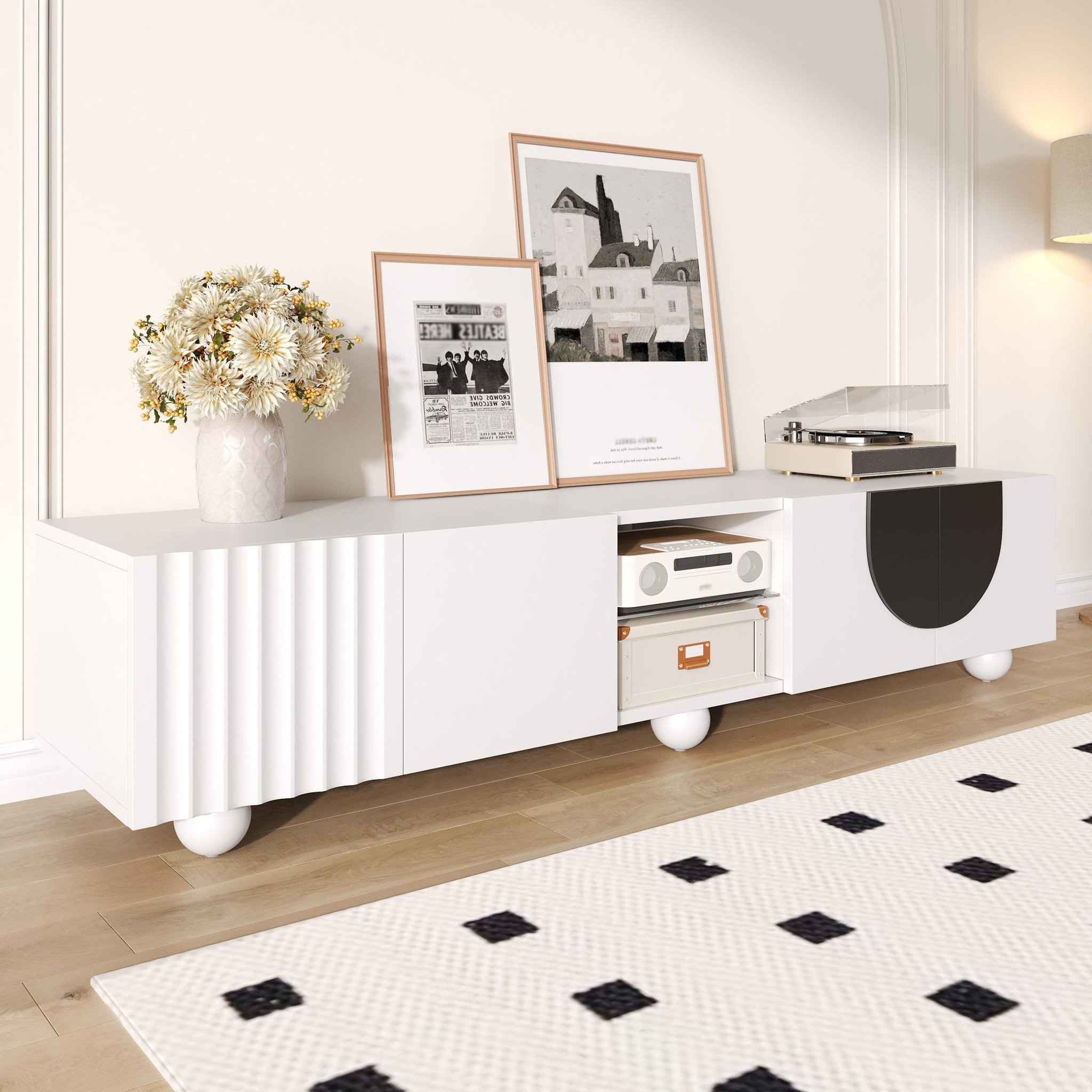 Voir la diapositive 4 : MERAX Meuble tv blanc+noir 180 cm mdf