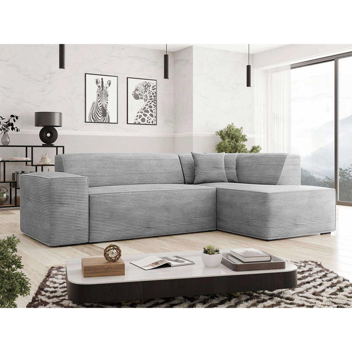 BEST MOBILIER Duchamp - canapé d'angle droit 5 places - en velours côtelé