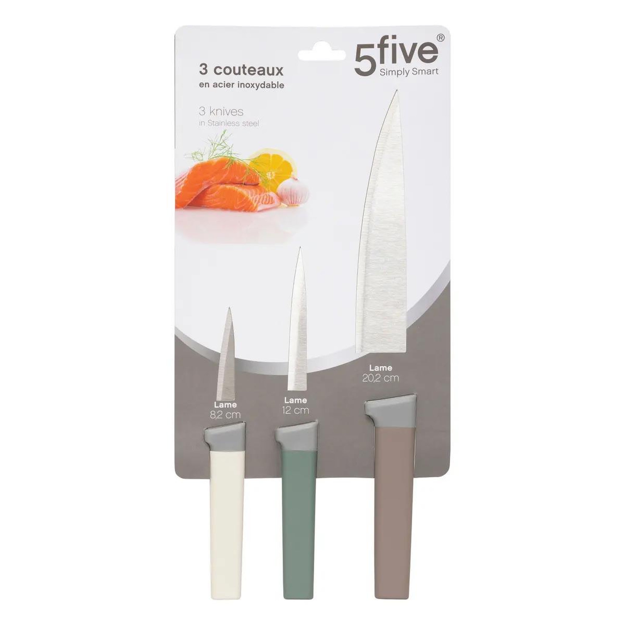 Voir la diapositive 5 : FIVE Lot de 3 couteaux de cuisine  antidérapant  33cm multicolore