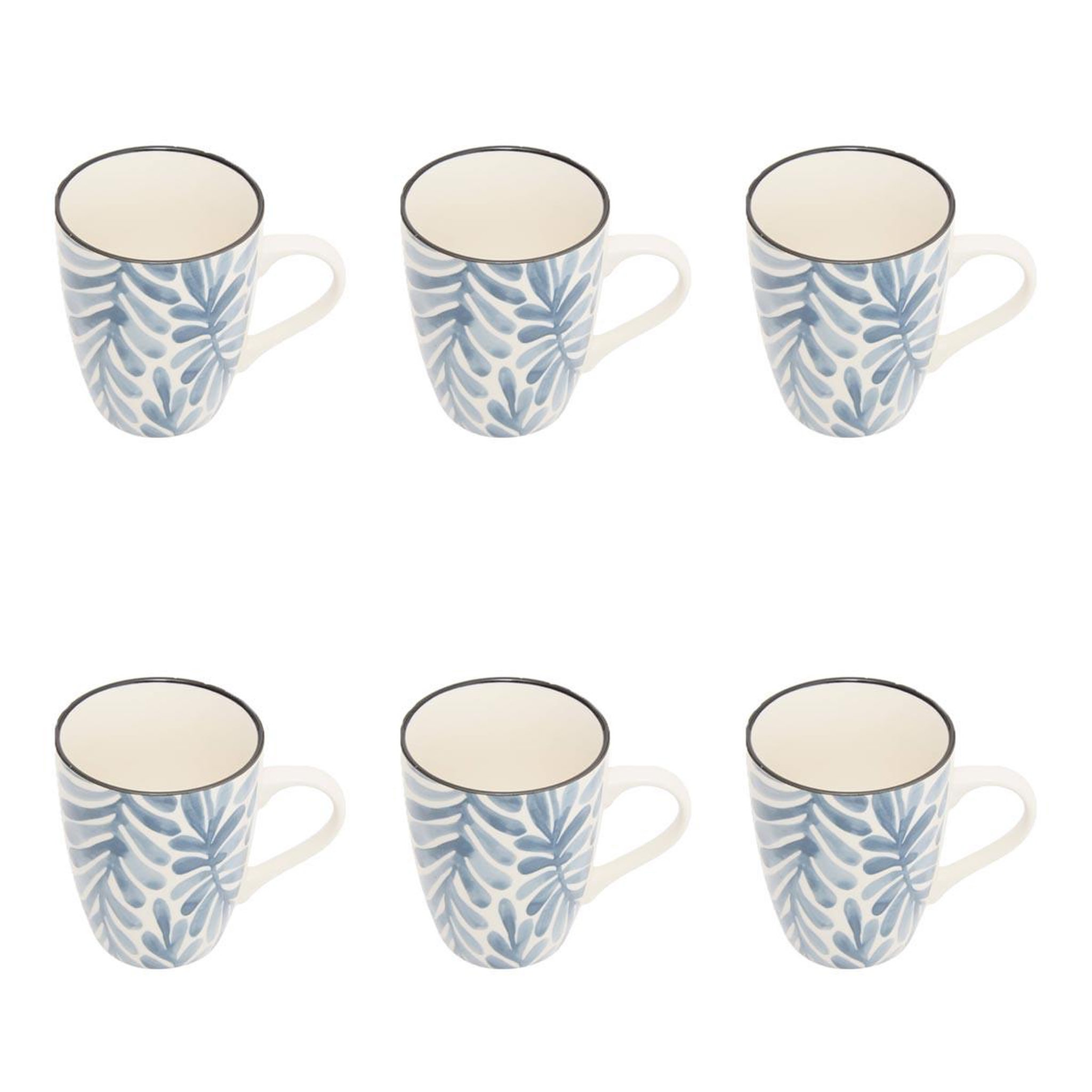 SECRET DE GOURMET Lot de 6 mugs en porcelaine  umami feuille  31cl bleu