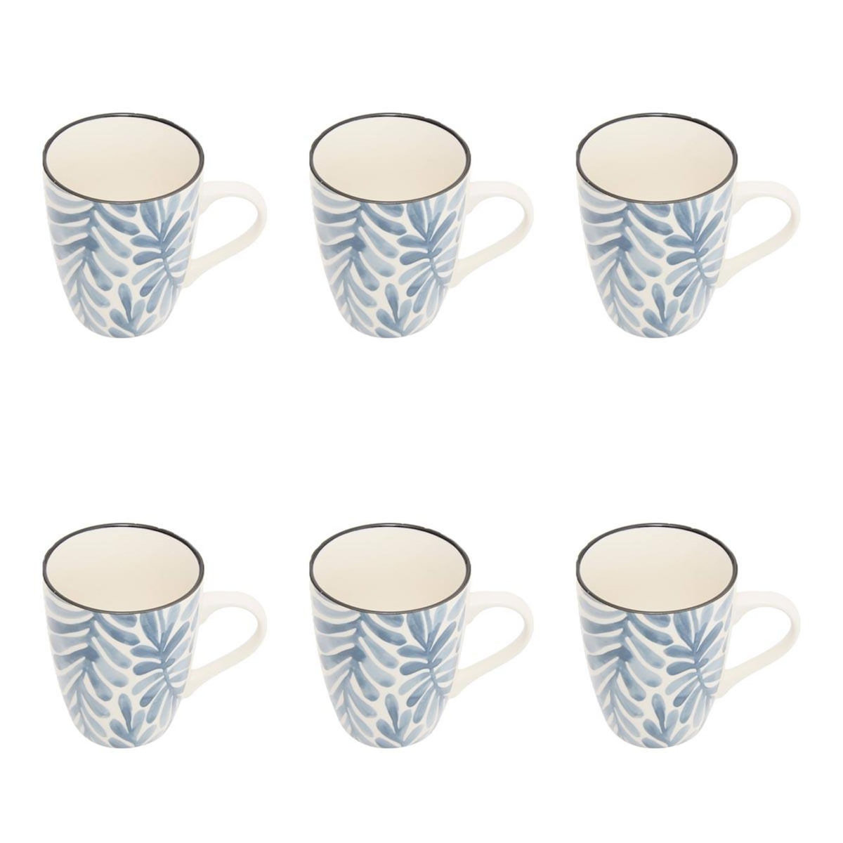 SECRET DE GOURMET Lot de 6 Mugs en Porcelaine  Umami Feuille  31cl Bleu