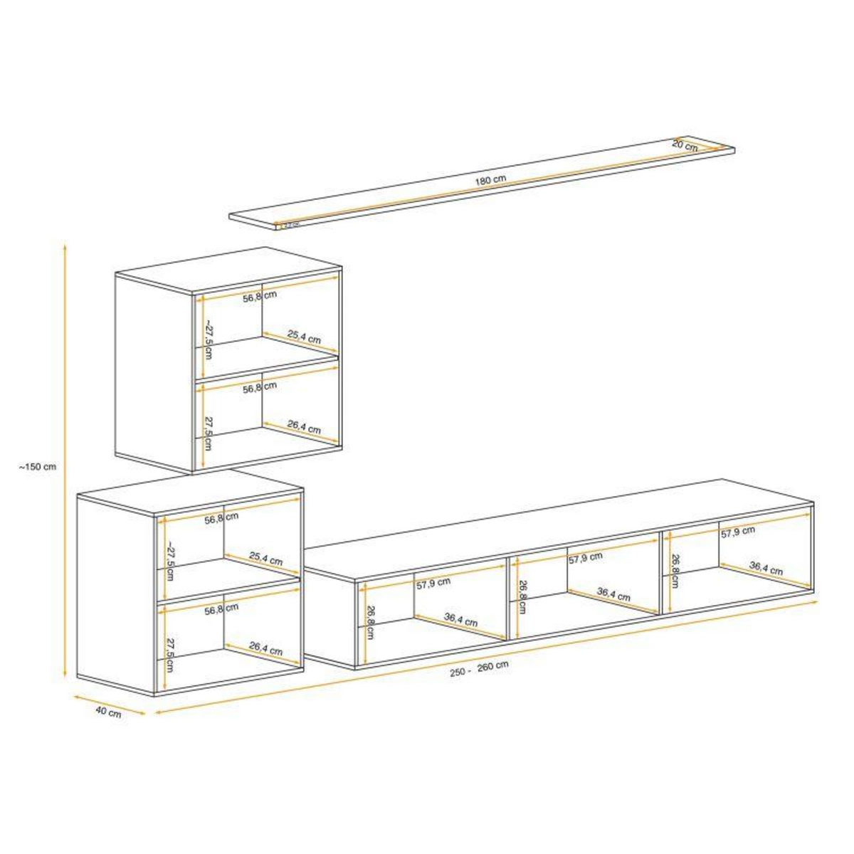 Paris Prix Meuble TV Mural Design  Switch V  250cm Blanc & Gris