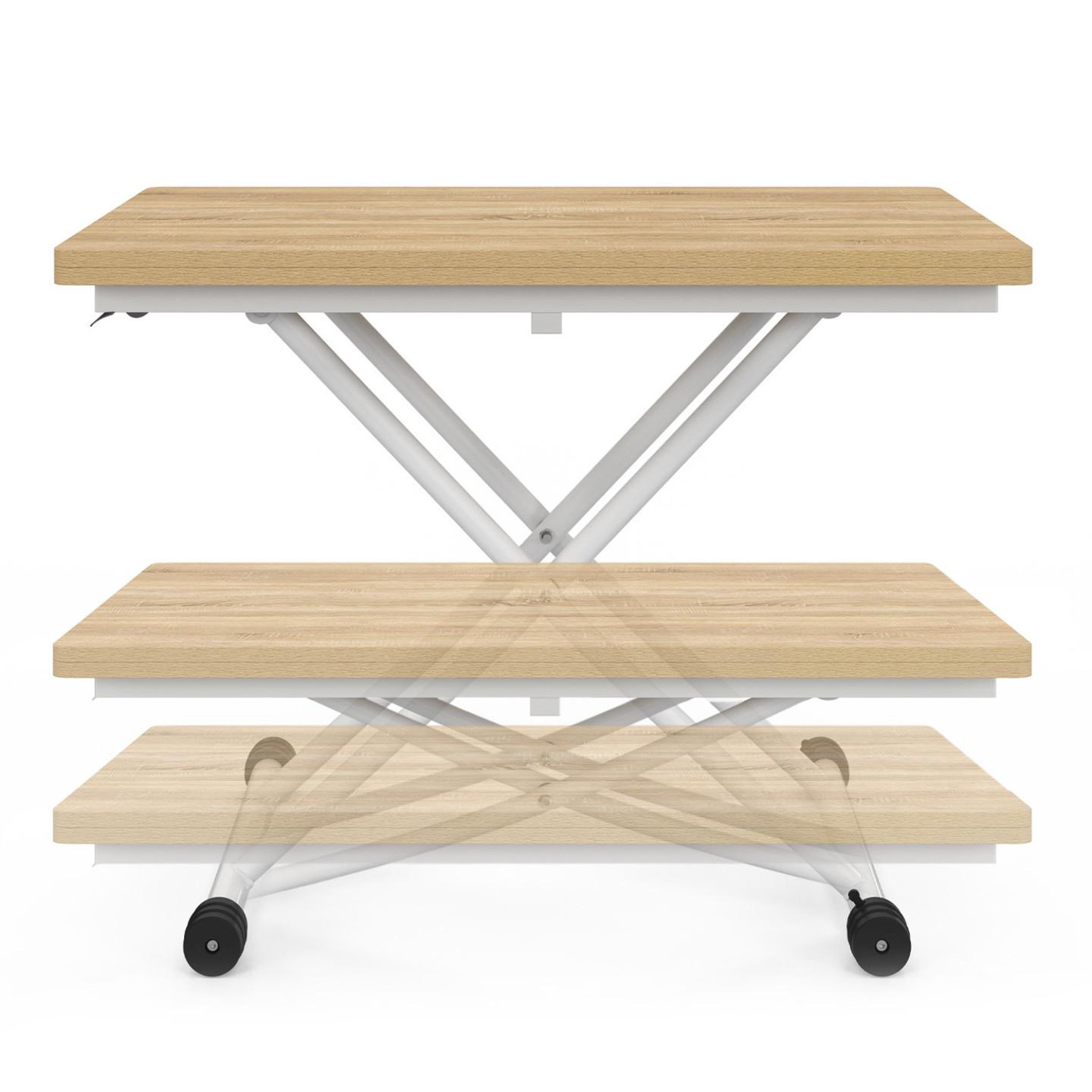 Voir la diapositive 3 : ID MARKET Table basse 2 en 1 relevable en table à manger rectangulaire urbana 100 cm bois et blanc