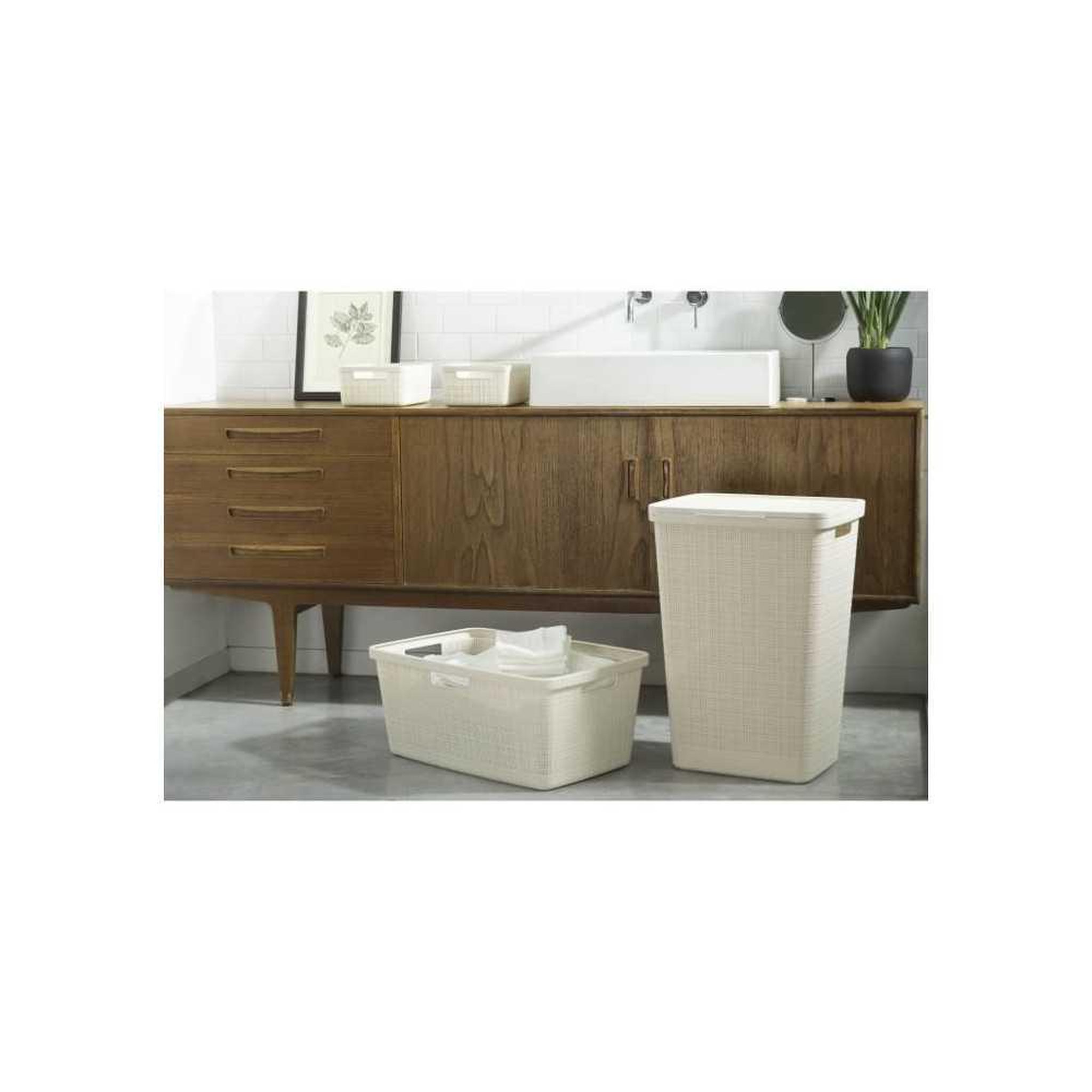 Voir la diapositive 5 : CURVER Panier à linge curver jute 46 l beige en plastique effet tressé