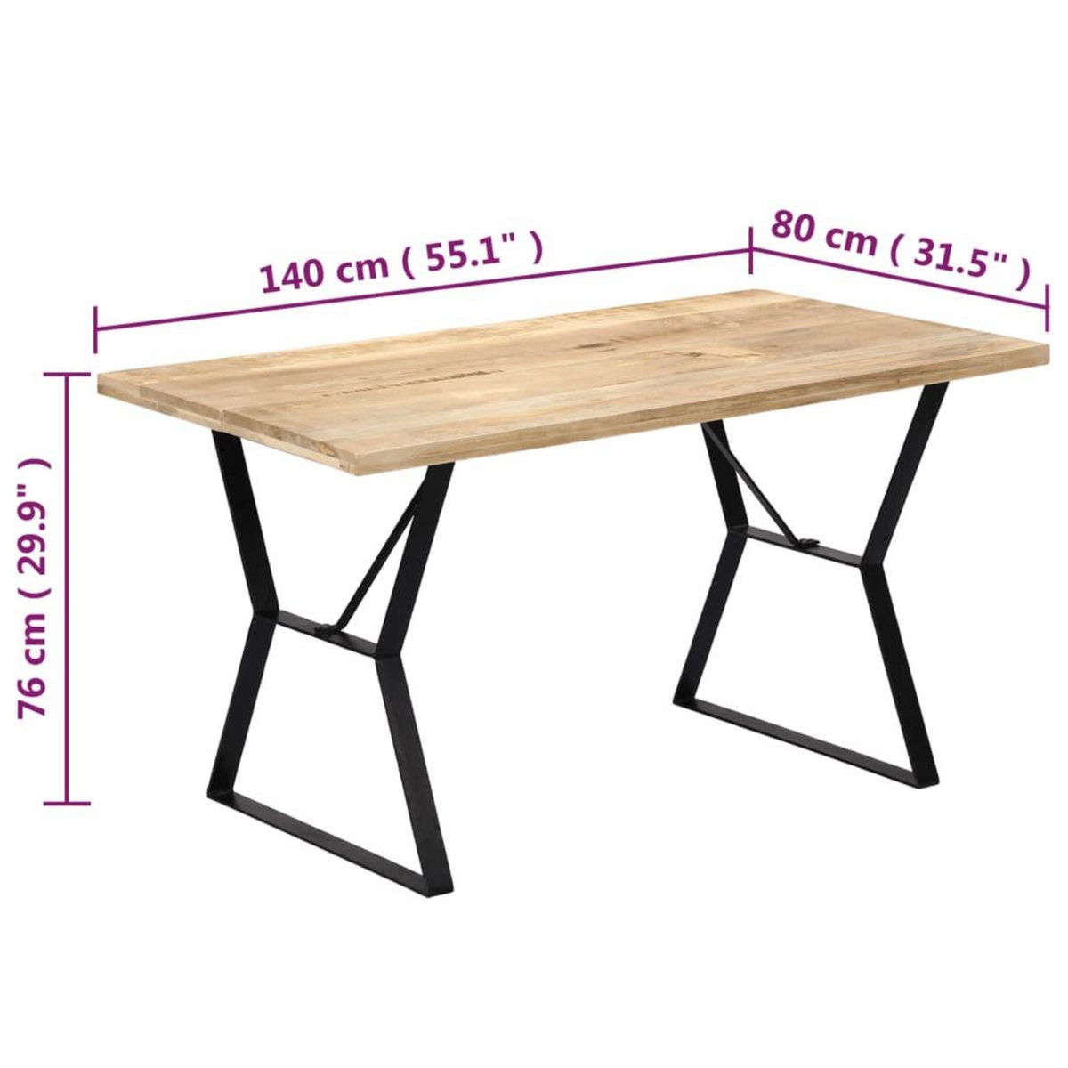 VIDAXL Table a manger 140x80x76 cm Bois de manguier massif